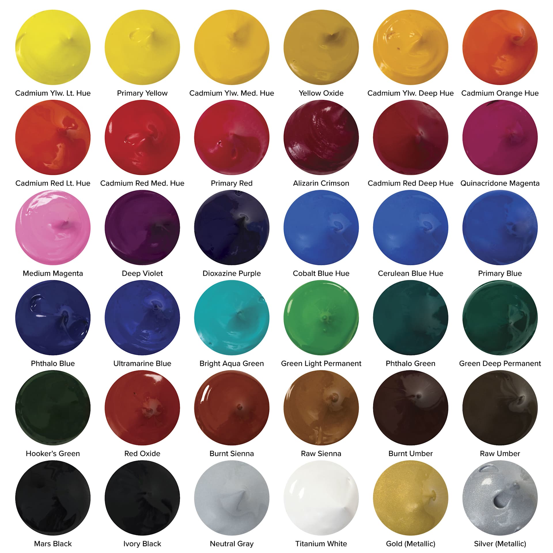 A swatch collection featuring all 36 colors in set.