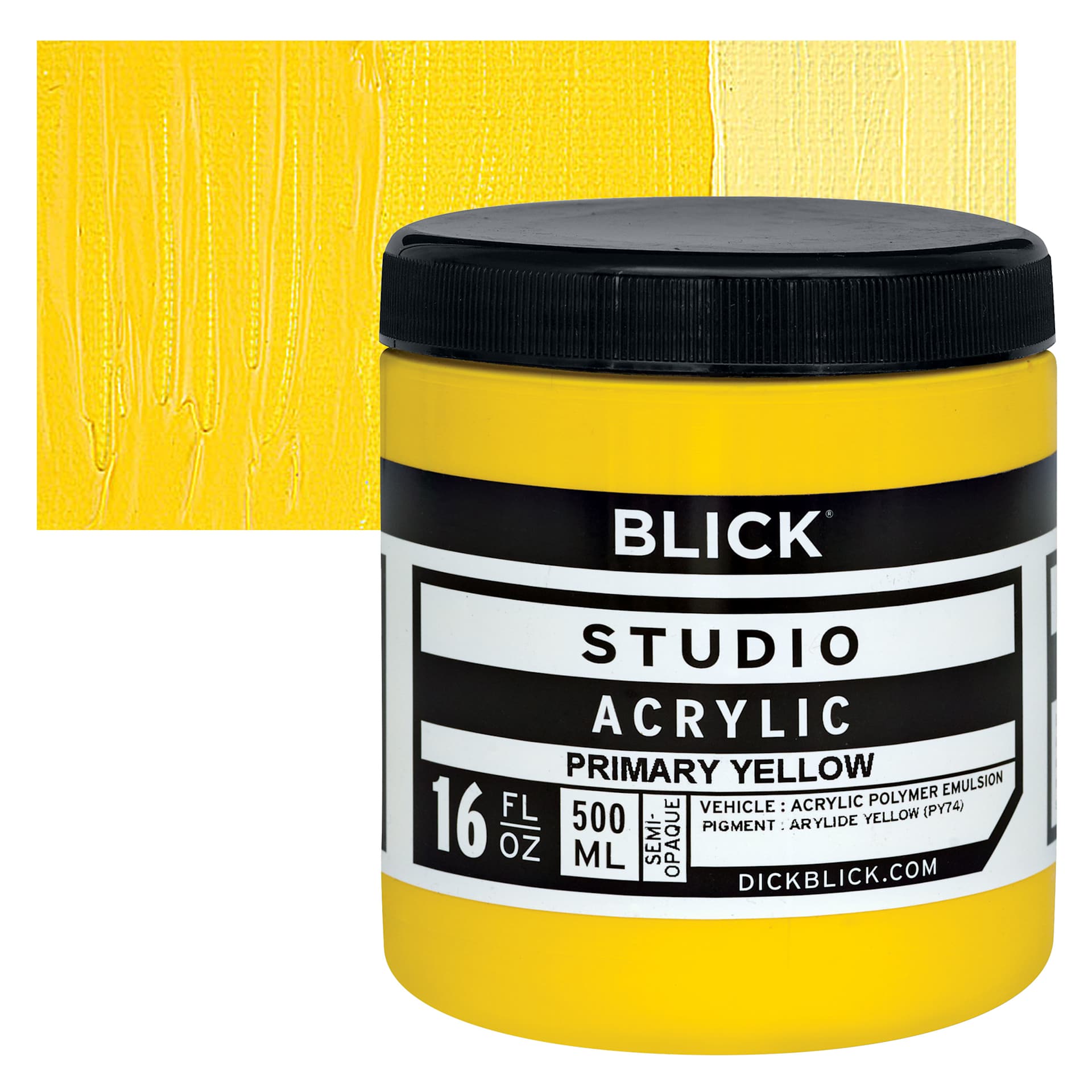 Blick Studio Acrylic Paint - Primary Yellow,  16 oz jar and swatch