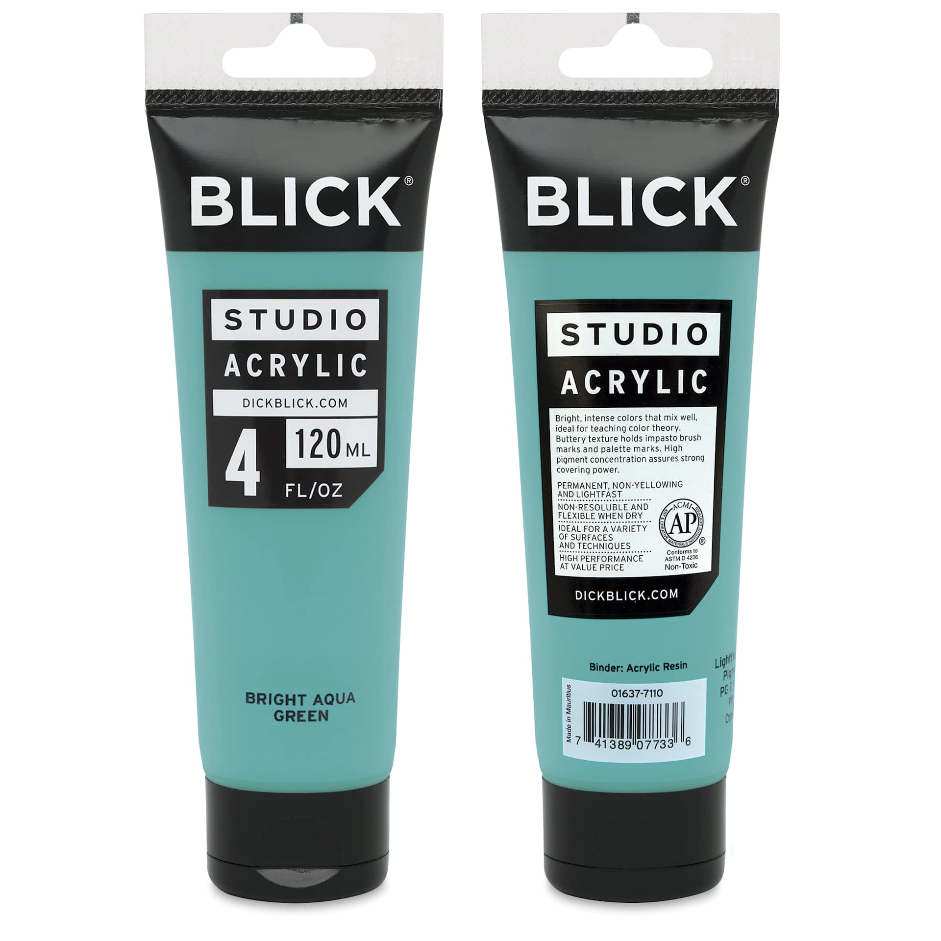Blick Studio Acrylic Paints and Sets, front and back of tube