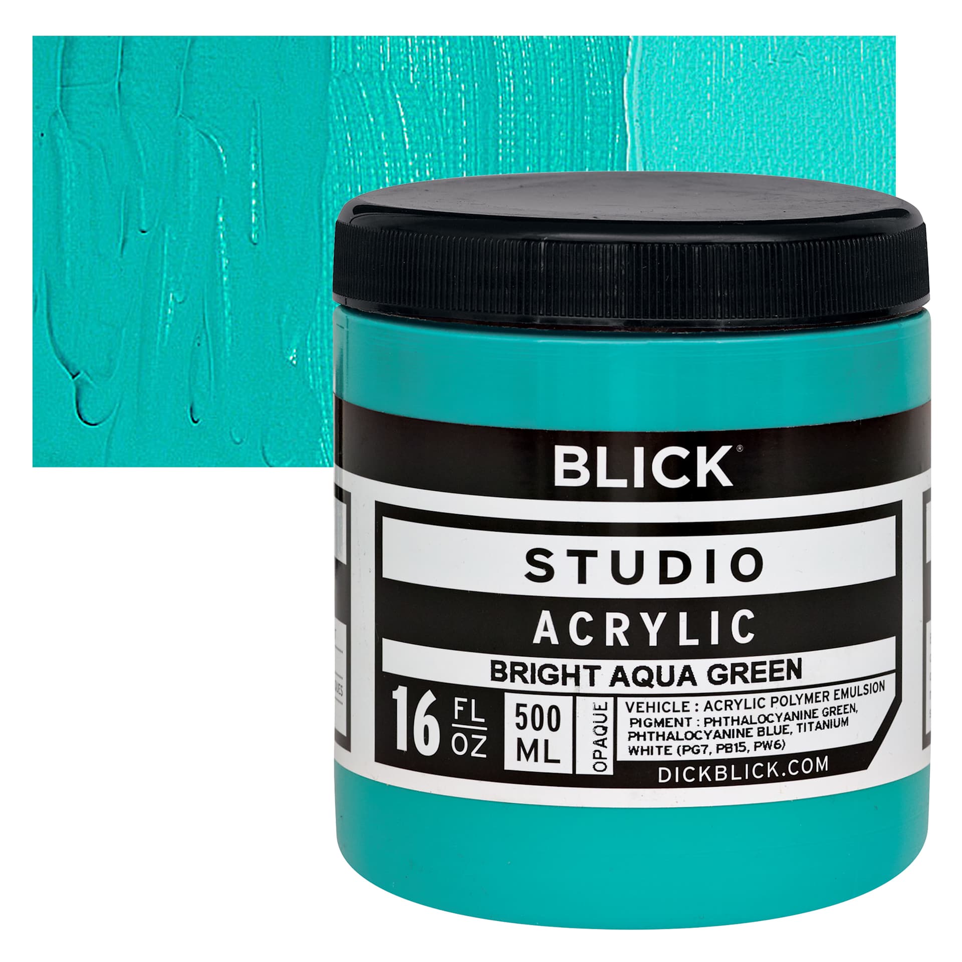 Blick Studio Acrylic Paint - Bright Aqua Green, 16 oz jar and swatch