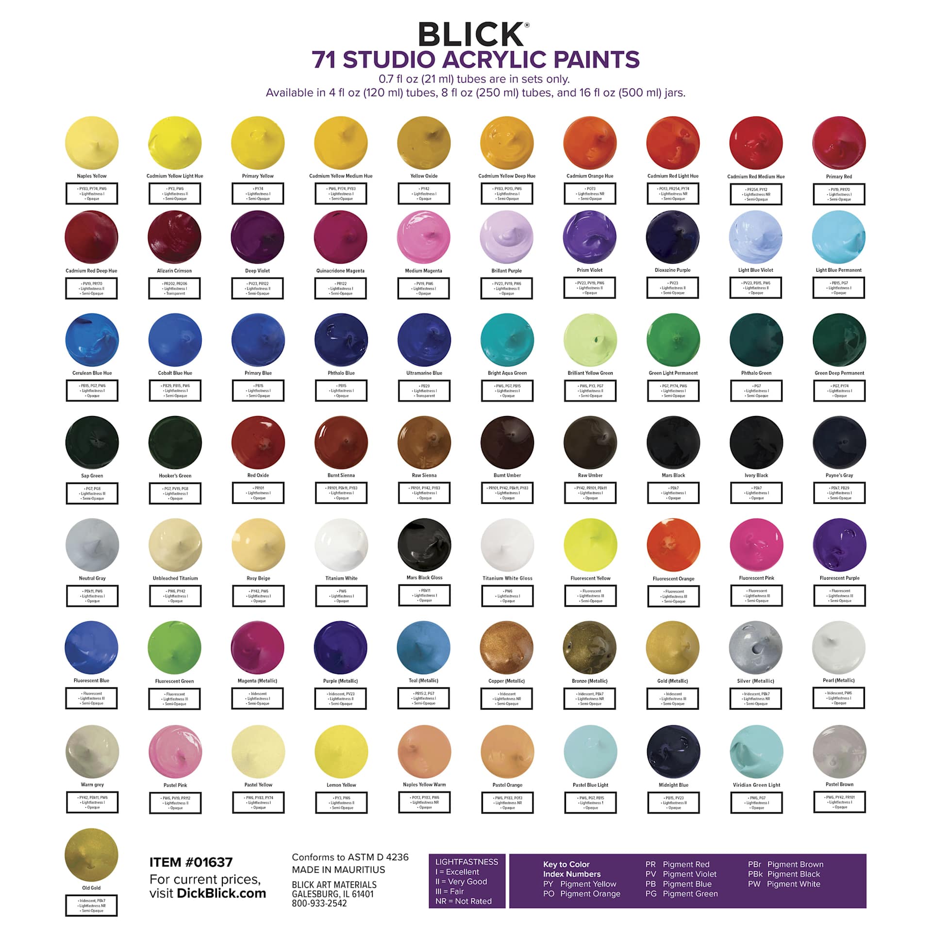 Blick Studio Acrylic Paint Color Chart