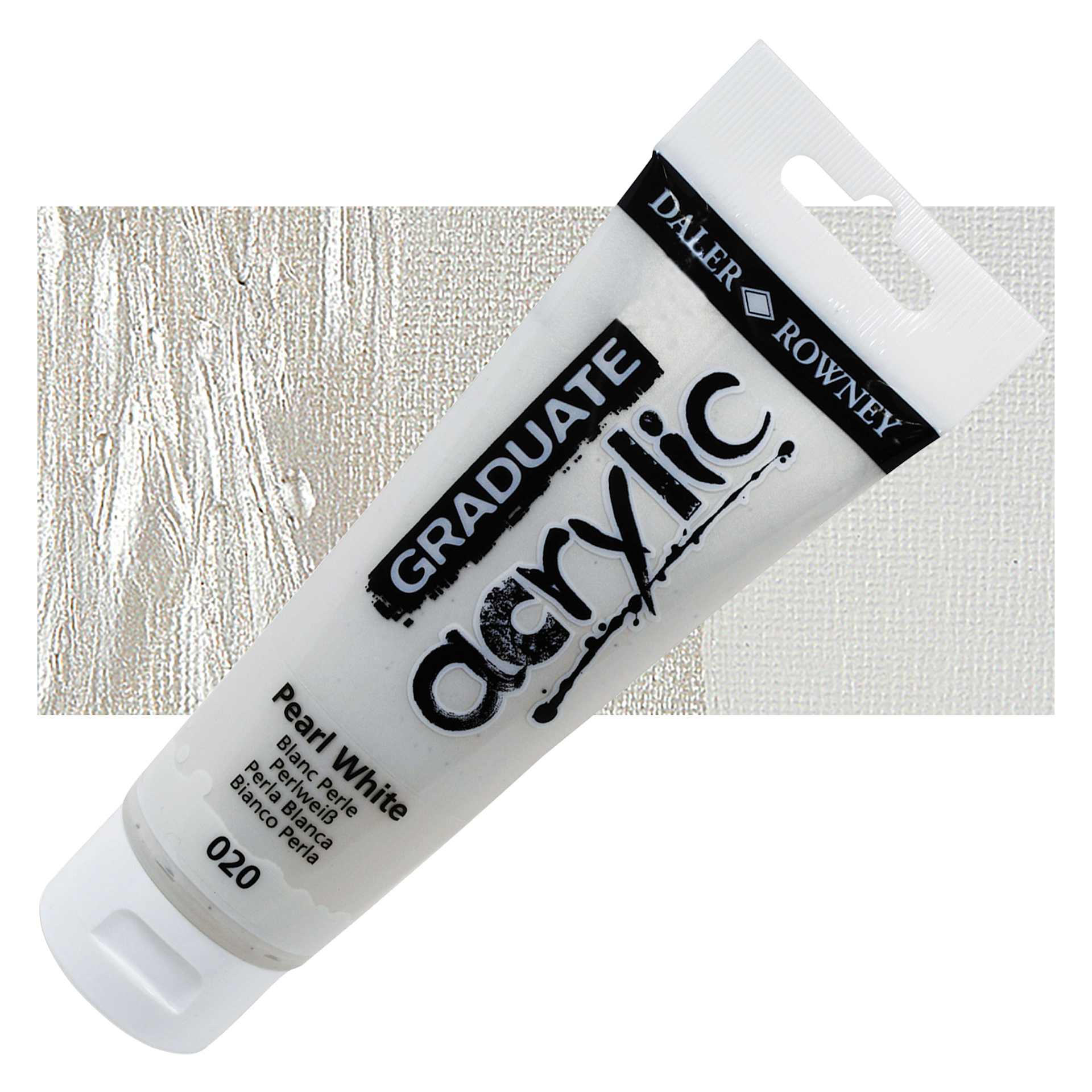 Daler-Rowney Graduate Acrylic Paint - Pearl White, 120 ml tube and swatch
