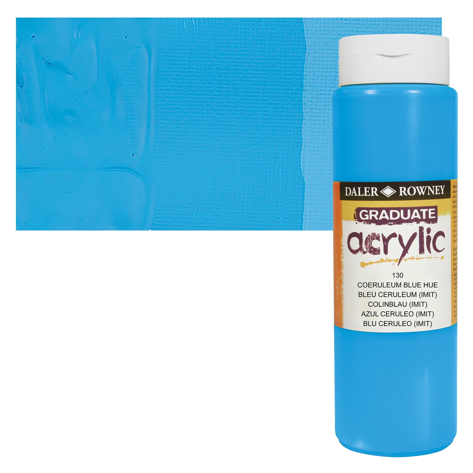 Daler-Rowney Graduate Acrylic Paint - Coeruleum Hue, 500 ml bottle and swatch