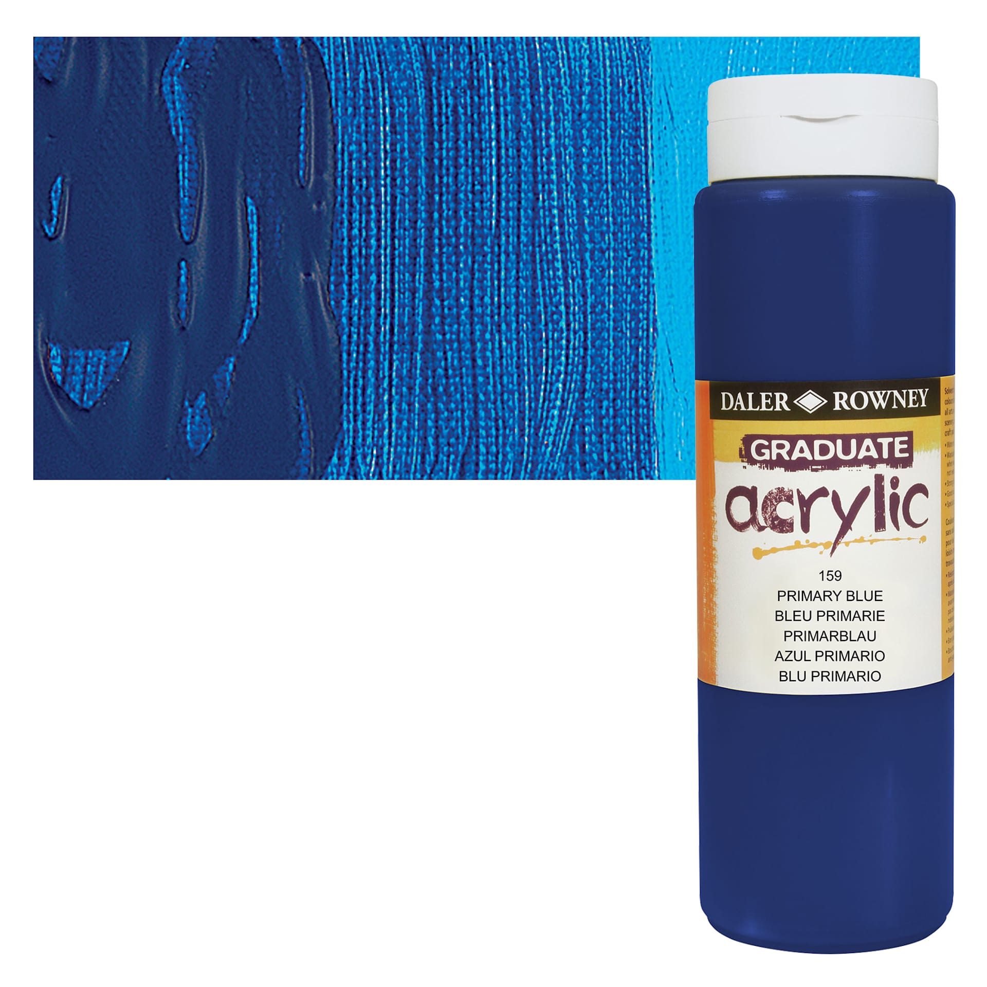 Daler-Rowney Graduate Acrylic Paint - Primary Blue, 500 ml bottle and swatch