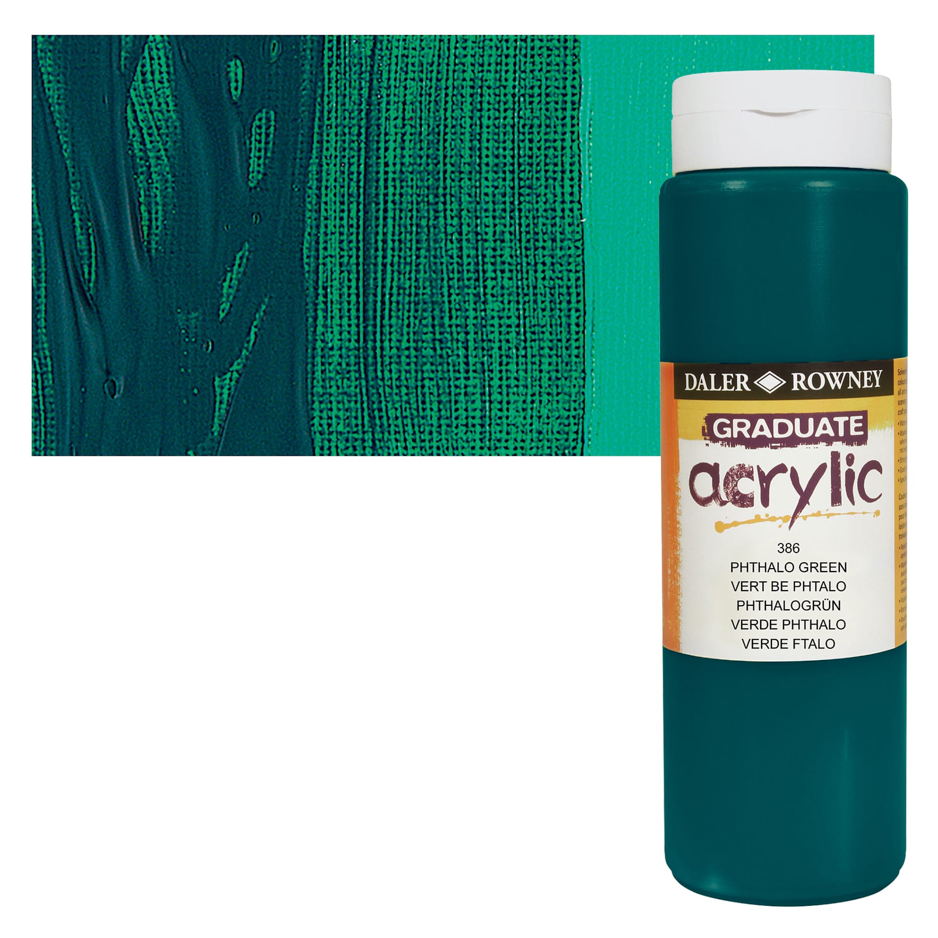 Daler-Rowney Graduate Acrylic Paint - Phthalo Green, 500 ml bottle and swatch