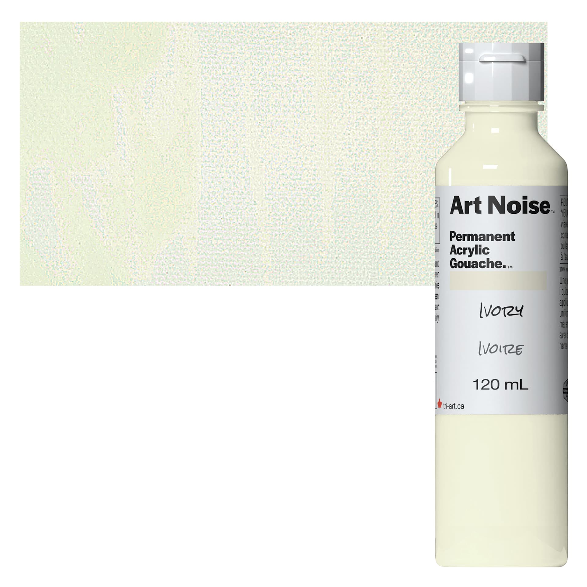 Tri-Art Art Noise Permanent Acrylic Gouache - Ivory, 120 ml, Bottle and swatch