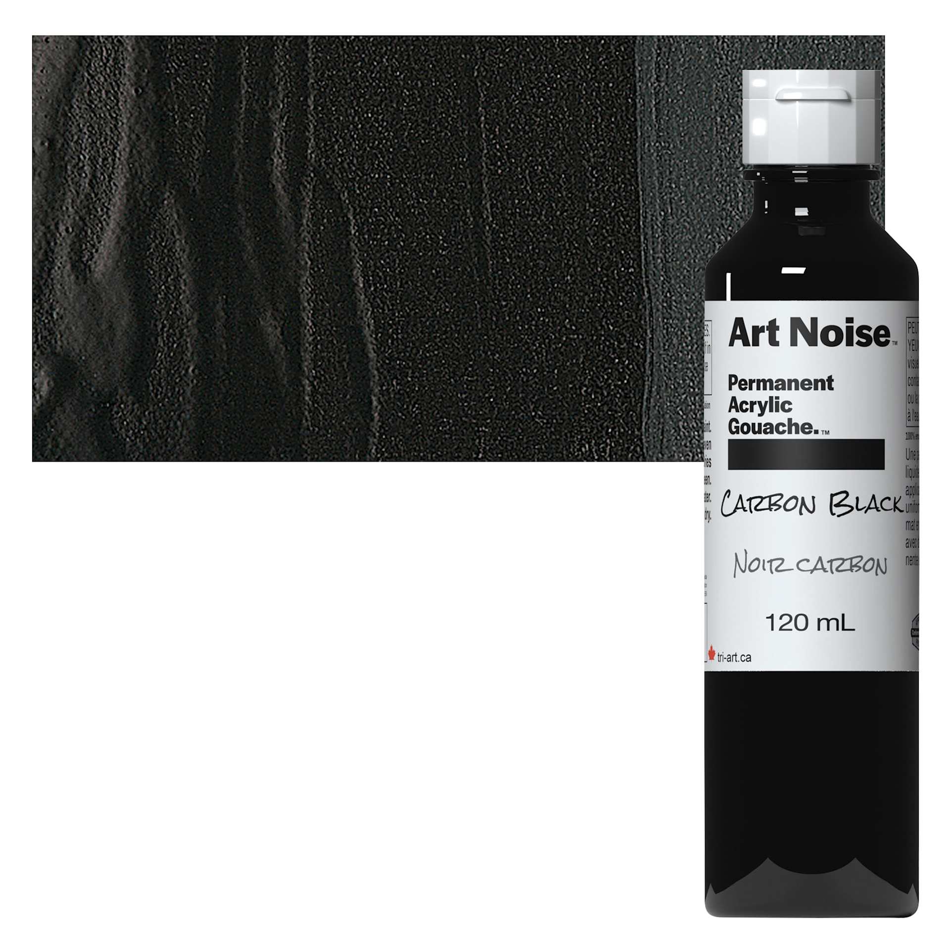Tri-Art Art Noise Permanent Acrylic Gouache - Carbon Black, 120 ml, Bottle and swatch