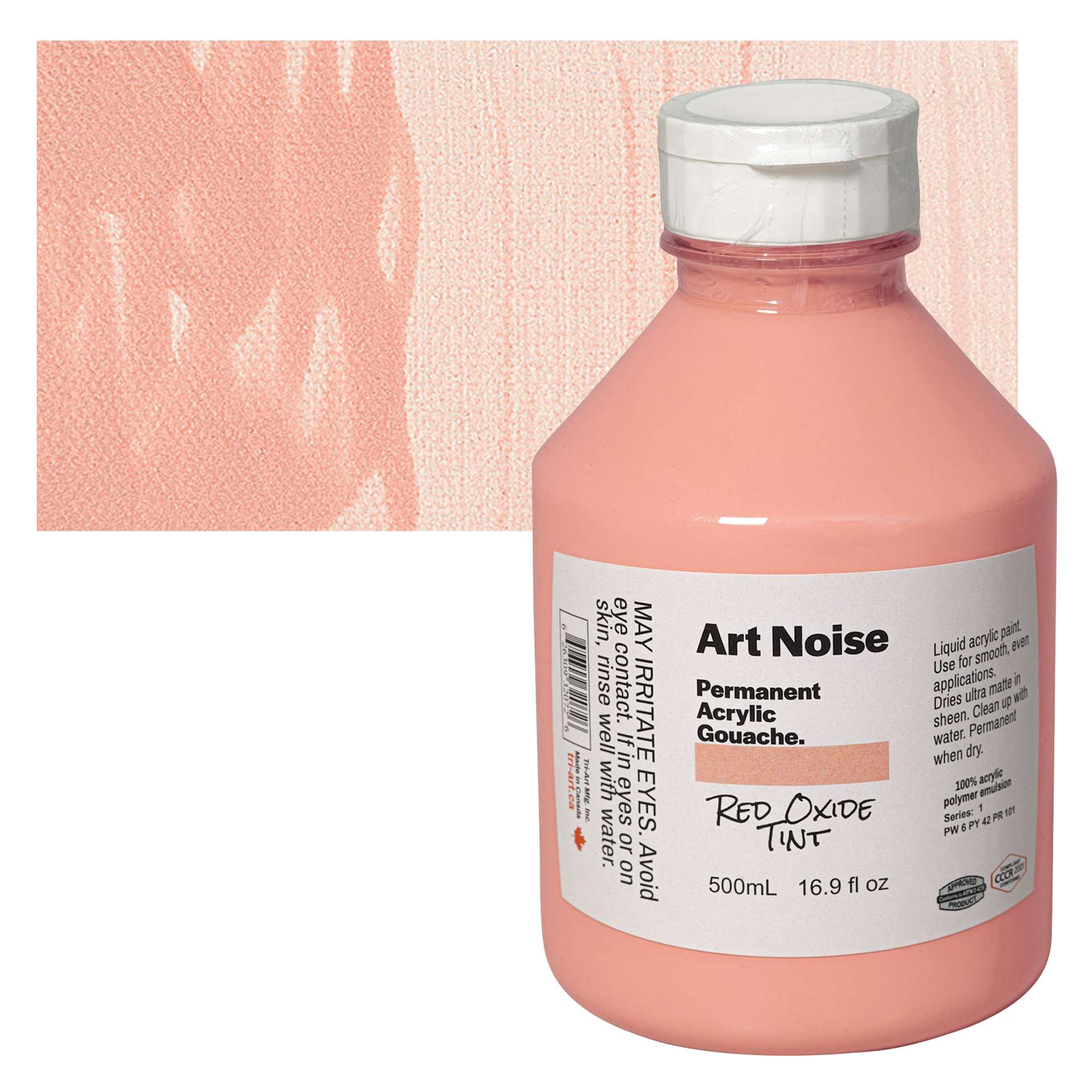Tri-Art Art Noise Permanent Acrylic Gouache - Red Oxide Tint, 500 ml, Bottle and swatch