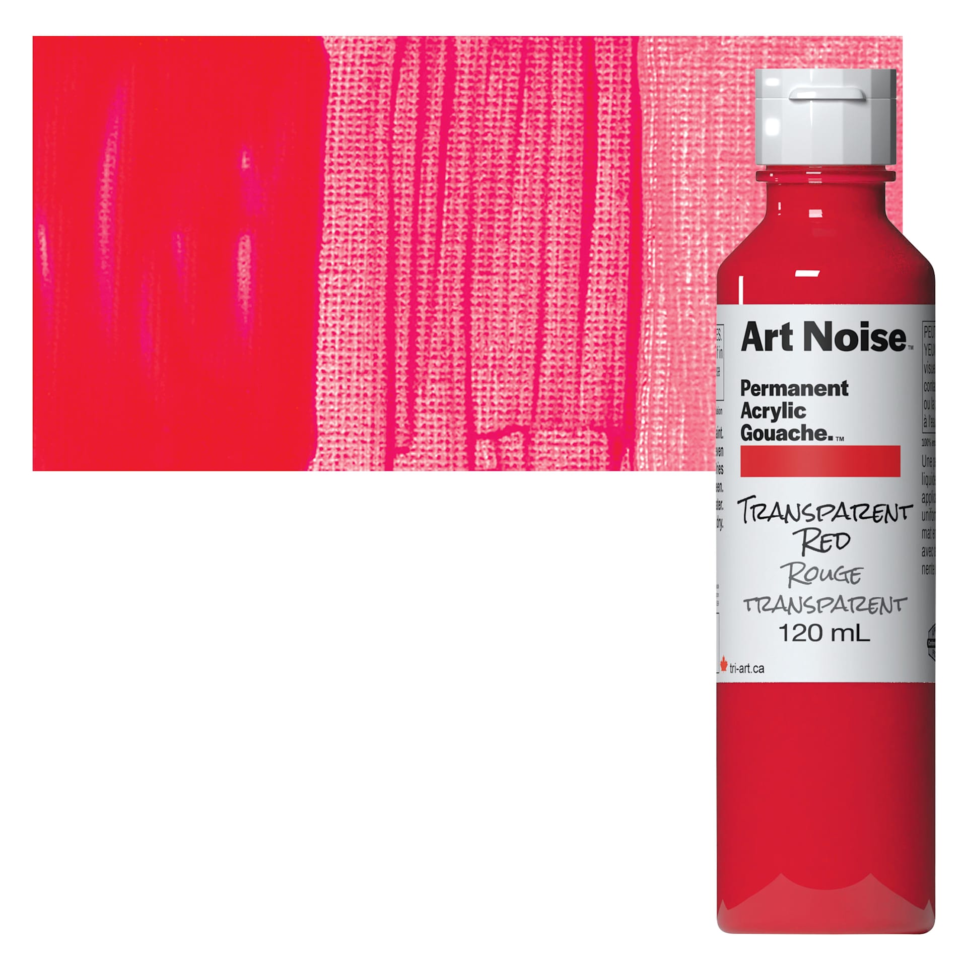 Tri-Art Art Noise Permanent Acrylic Gouache - Transparent Red, 120 ml, Bottle and swatch