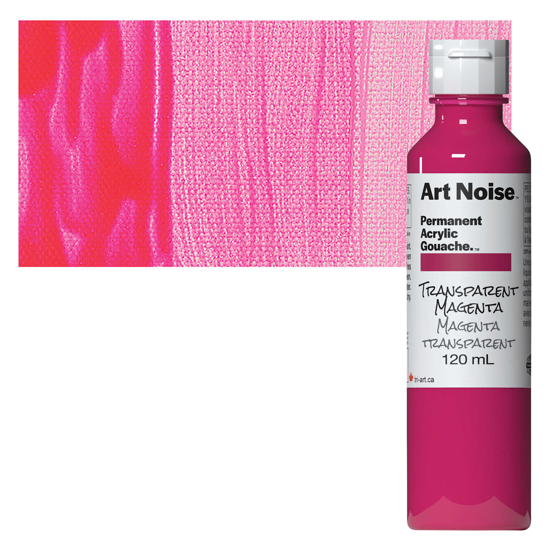 Tri-Art Art Noise Permanent Acrylic Gouache - Transparent Magenta, 120 ml, Bottle and swatch