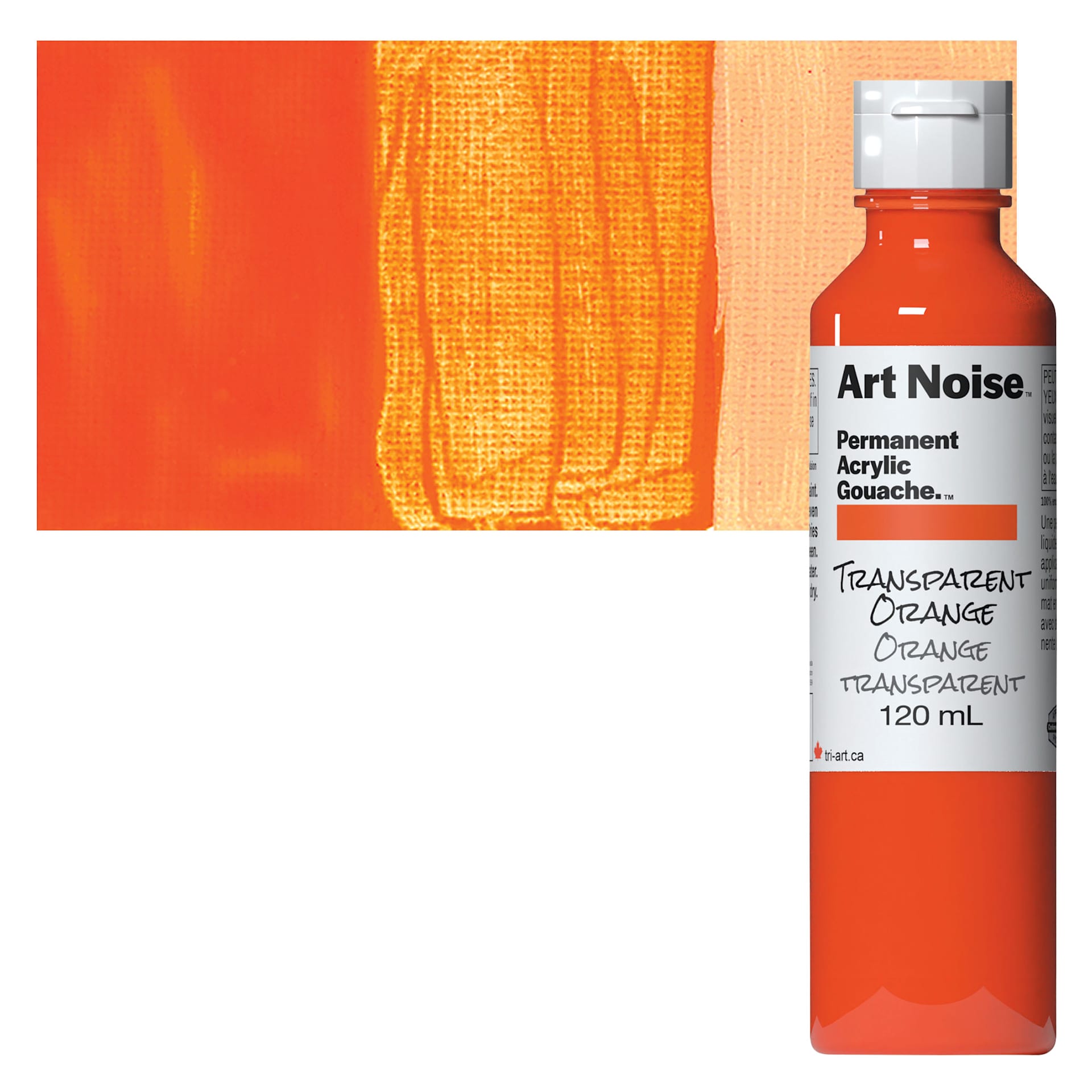 Tri-Art Art Noise Permanent Acrylic Gouache - Transparent Orange, 120 ml, Bottle and swatch