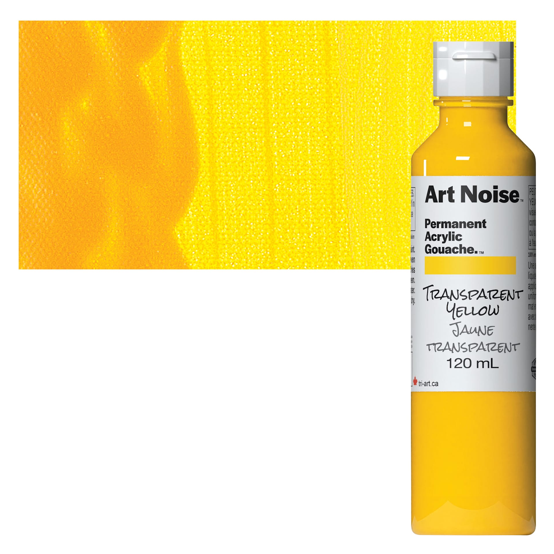 Tri-Art Art Noise Permanent Acrylic Gouache - Transparent Yellow, 120 ml, Bottle and swatch