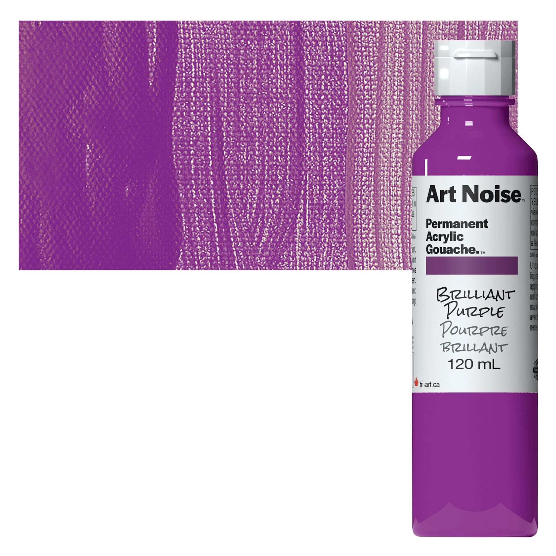 Tri-Art Art Noise Permanent Acrylic Gouache - Brilliant Purple, 120 ml, Bottle and swatch