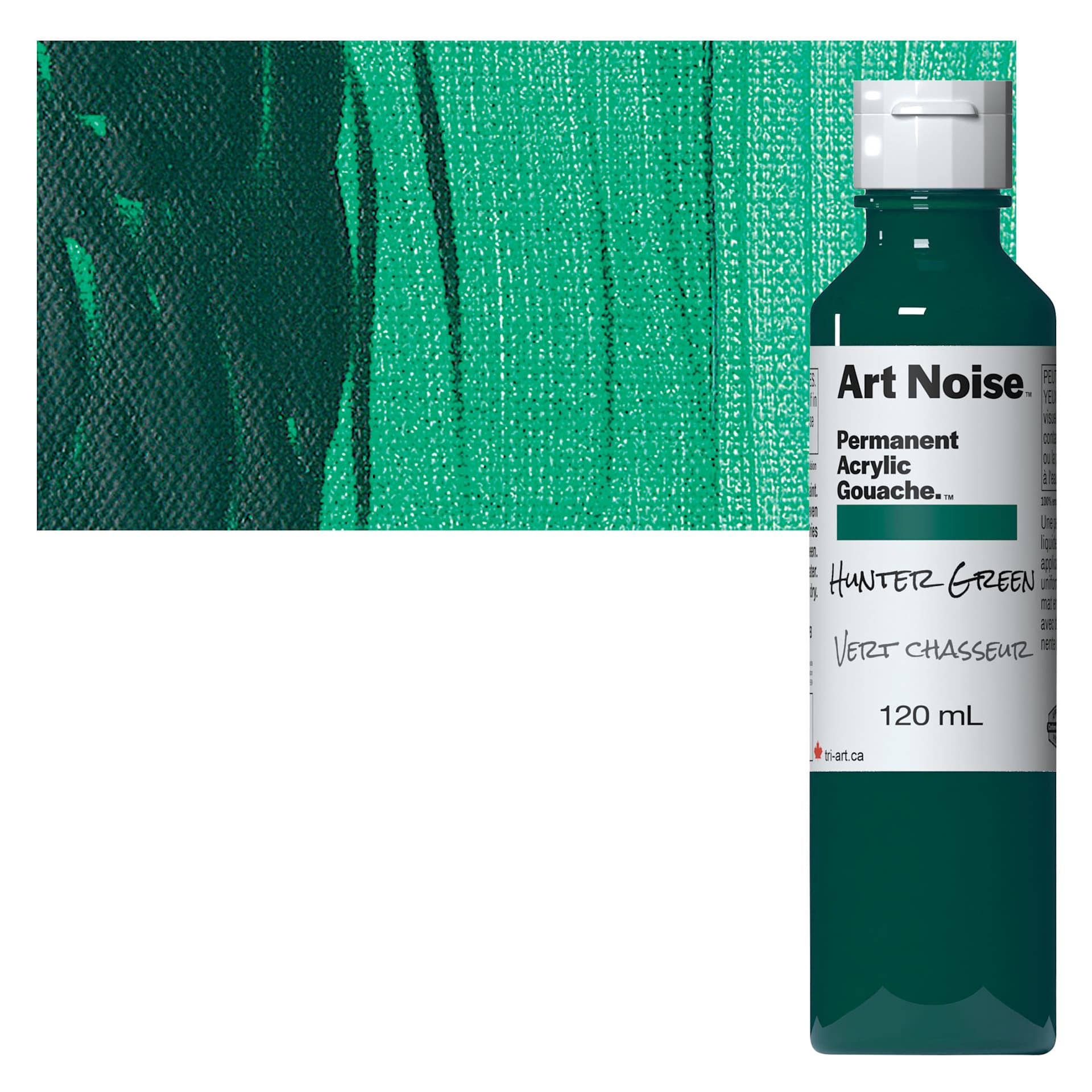 Tri-Art Art Noise Permanent Acrylic Gouache - Hunter Green, 120 ml, Bottle and swatch
