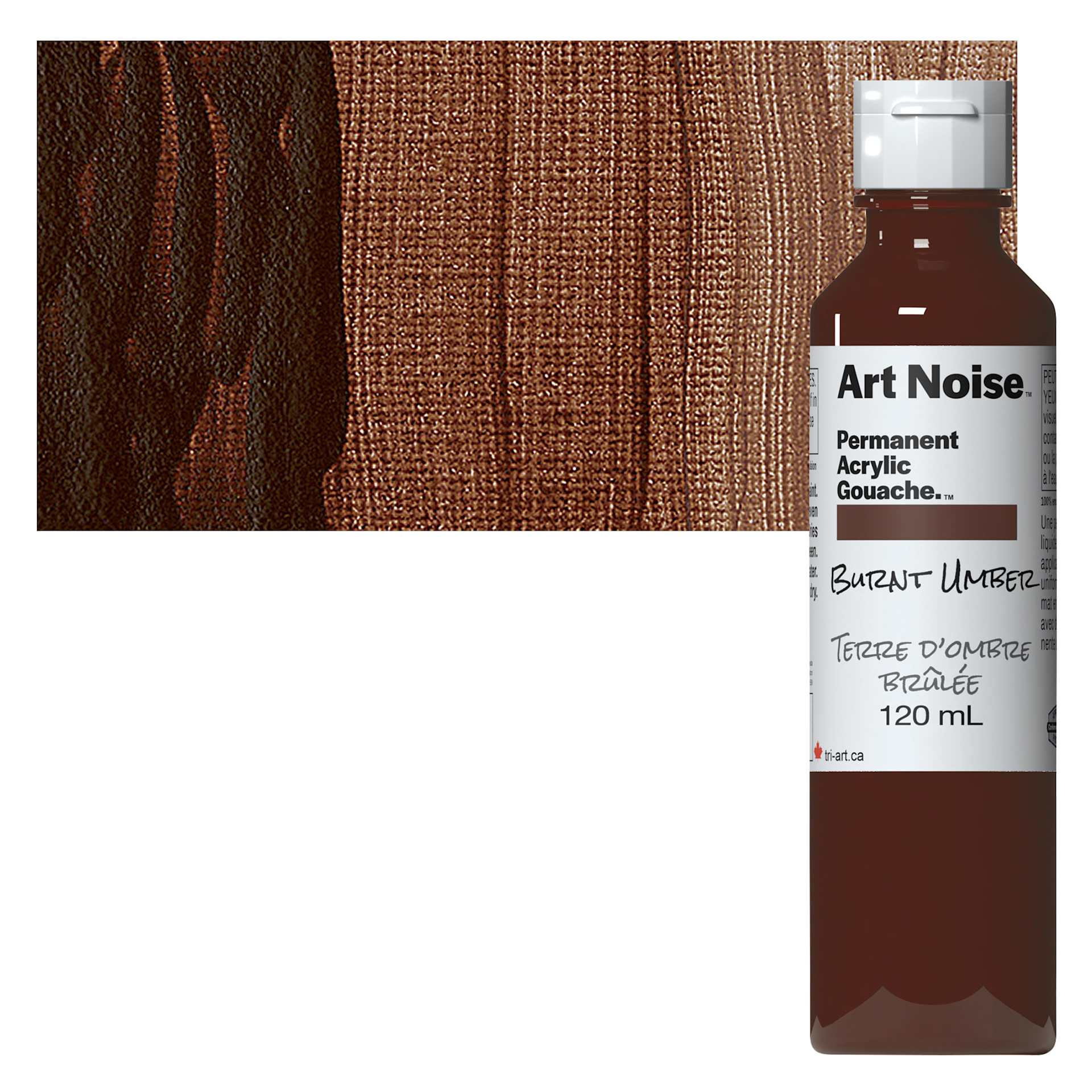 Tri-Art Art Noise Permanent Acrylic Gouache - Burnt Umber, 120 ml, Bottle and swatch