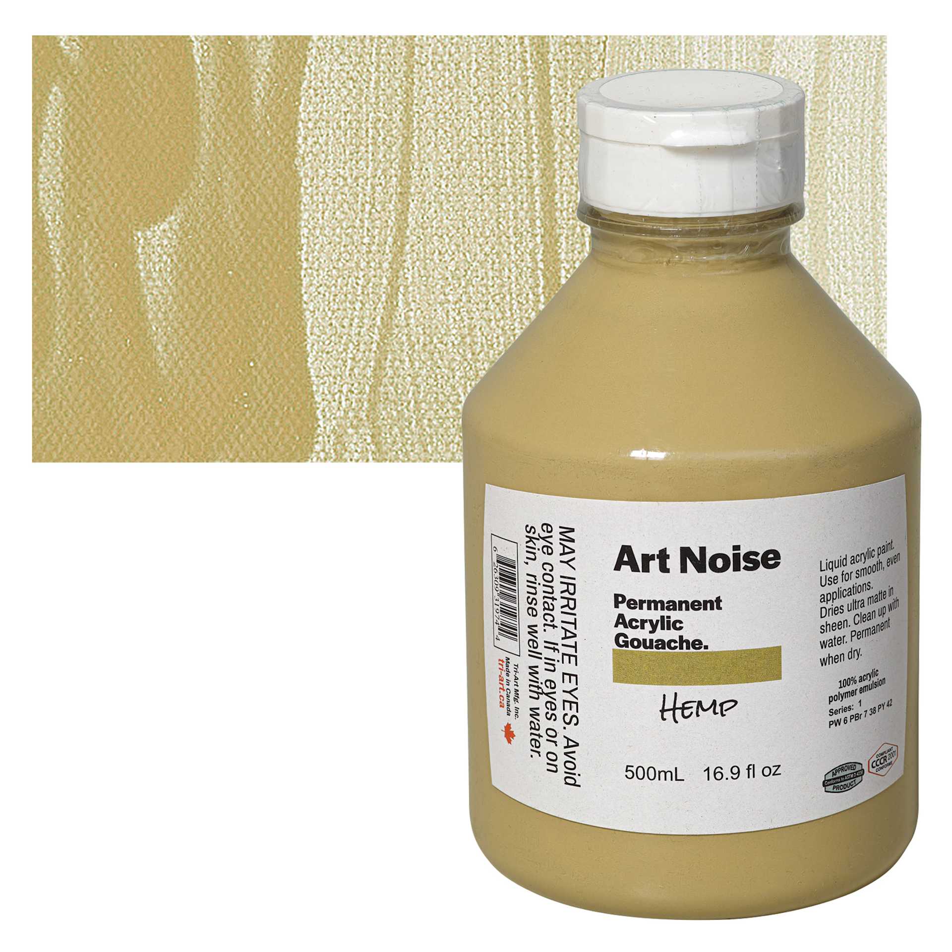 Tri-Art Art Noise Permanent Acrylic Gouache - Hemp, 500 ml, Bottle and swatch