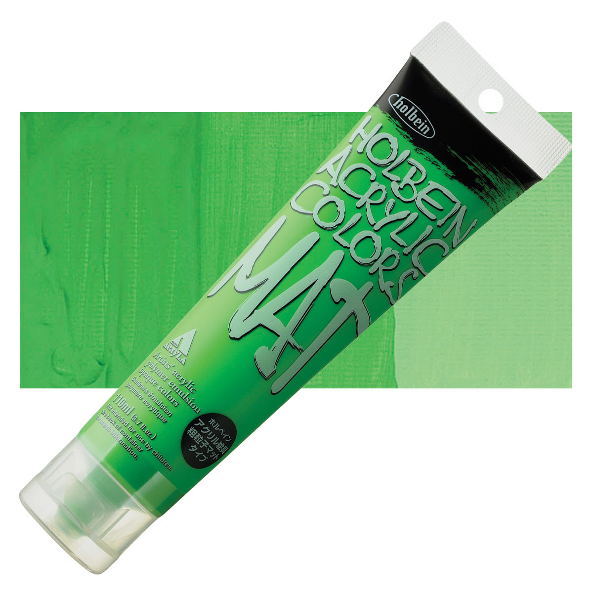 Holbein Mat Acrylic - Light Green, 110 ml tube and swatch