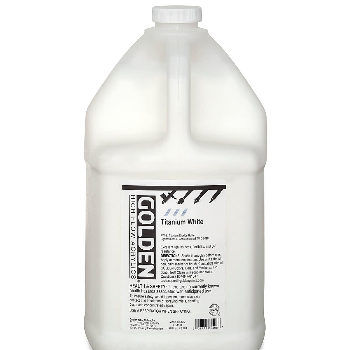 Golden High Flow Acrylics - Titanium White, 128 oz bottle