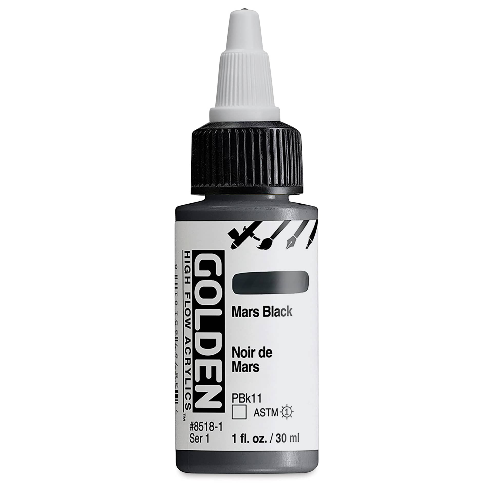 Golden High Flow Acrylics - Mars Black, 1 oz bottle