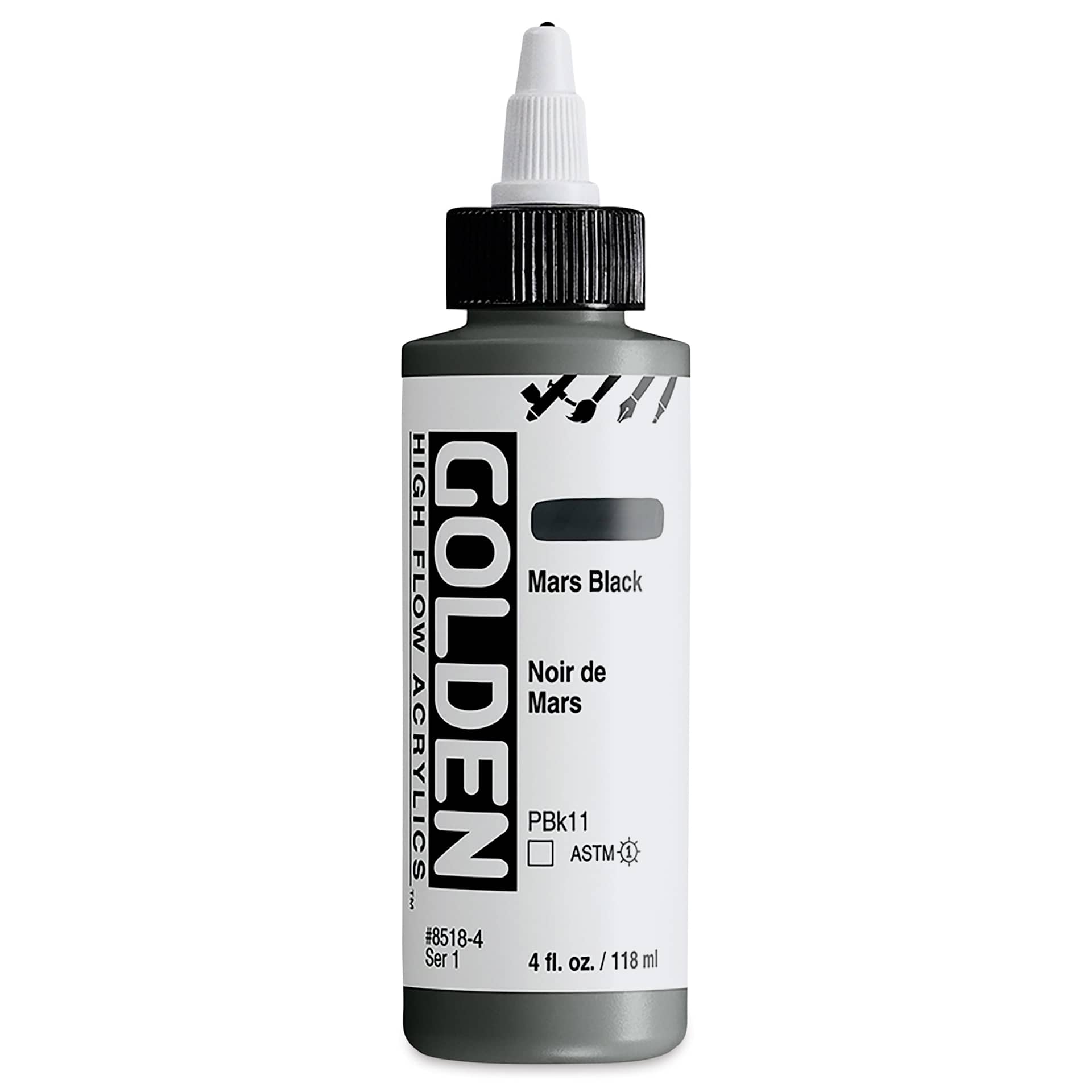 Golden High Flow Acrylics - Mars Black, 4 oz bottle