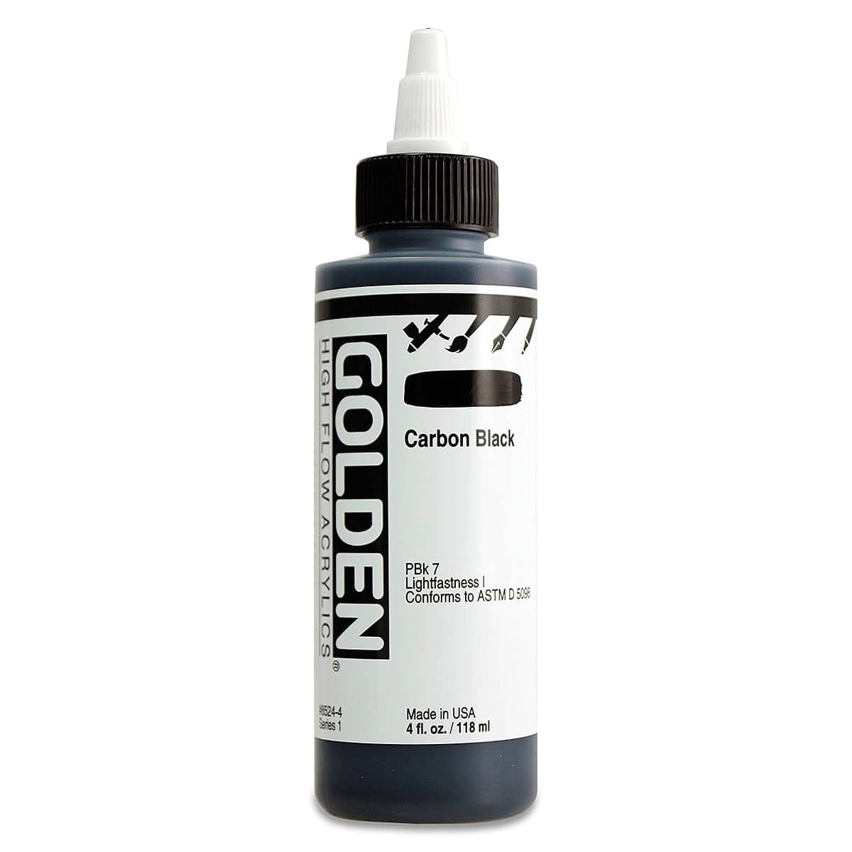 Golden High Flow Acrylics - Carbon Black, 4 oz bottle