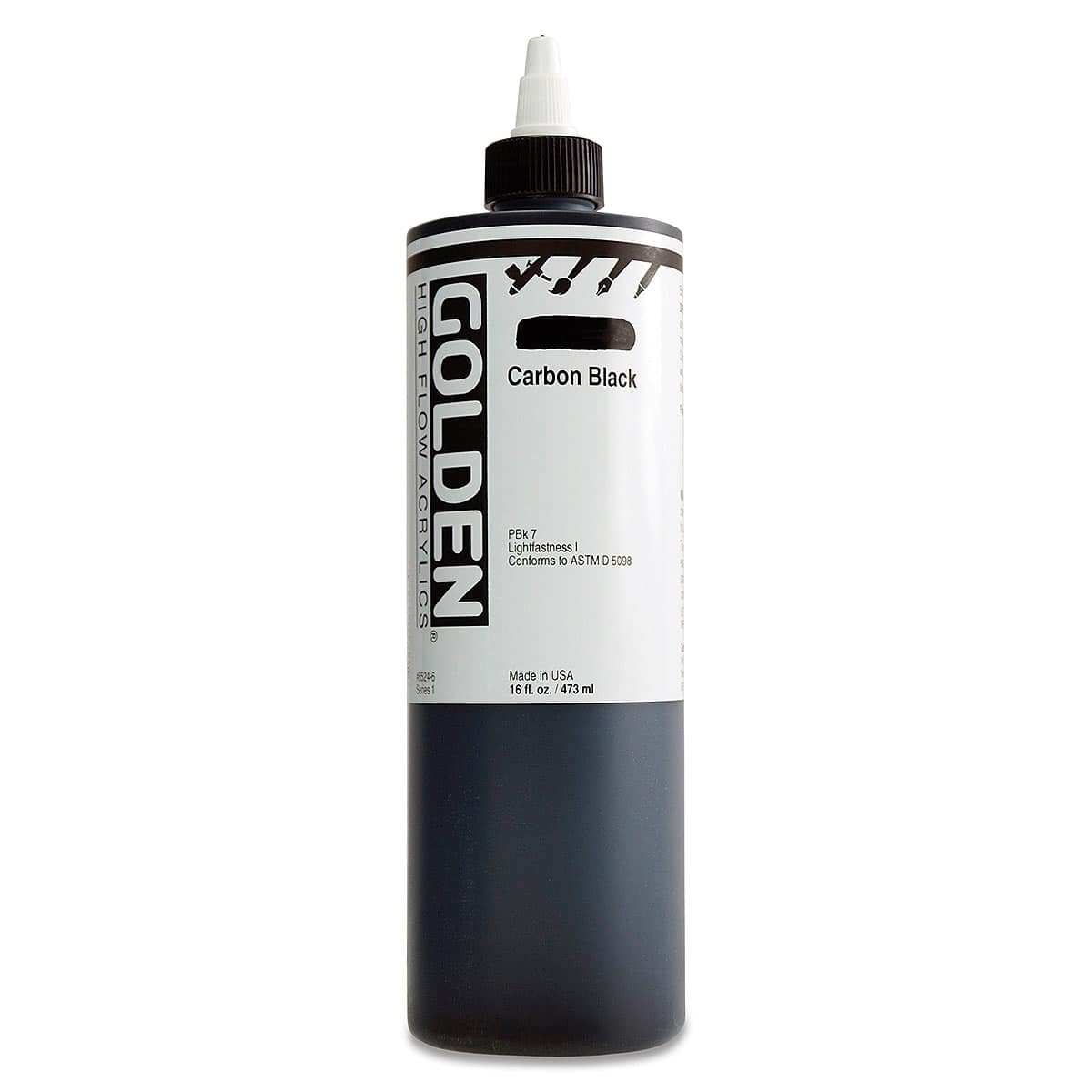 Golden High Flow Acrylics - Carbon Black, 16 oz bottle