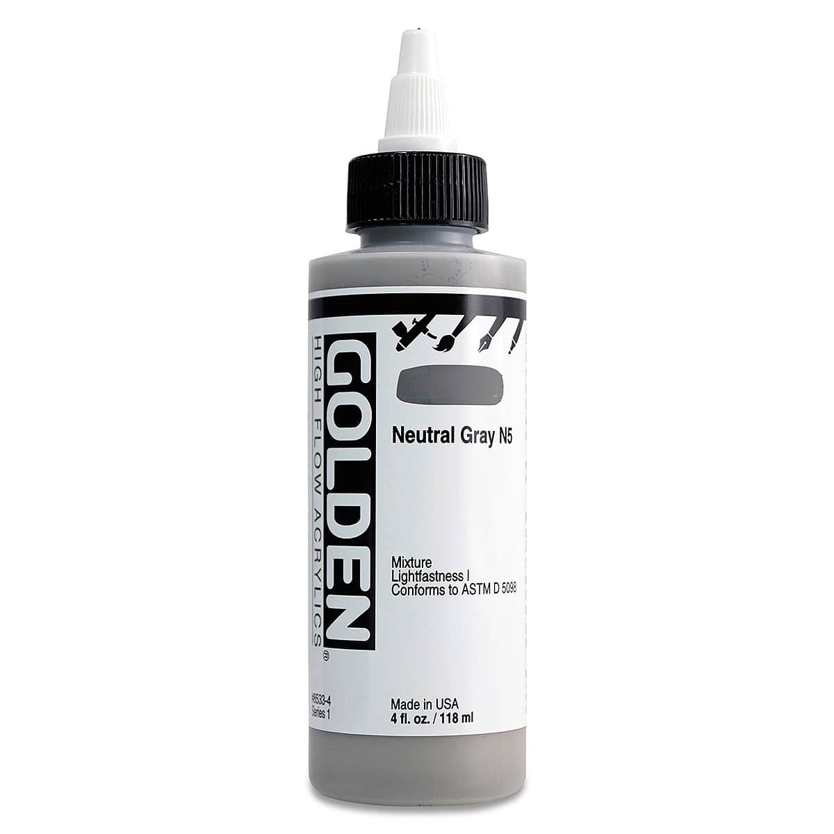 Golden High Flow Acrylics - Neutral Gray N5, 4 oz bottle