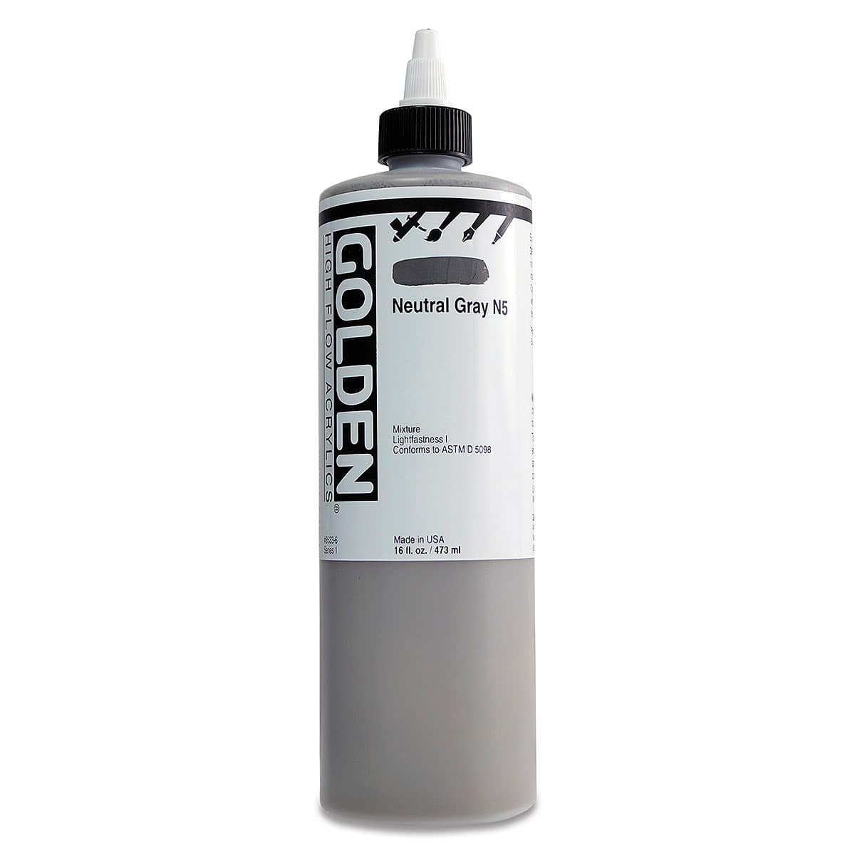 Golden High Flow Acrylics - Neutral Gray N5, 16 oz bottle