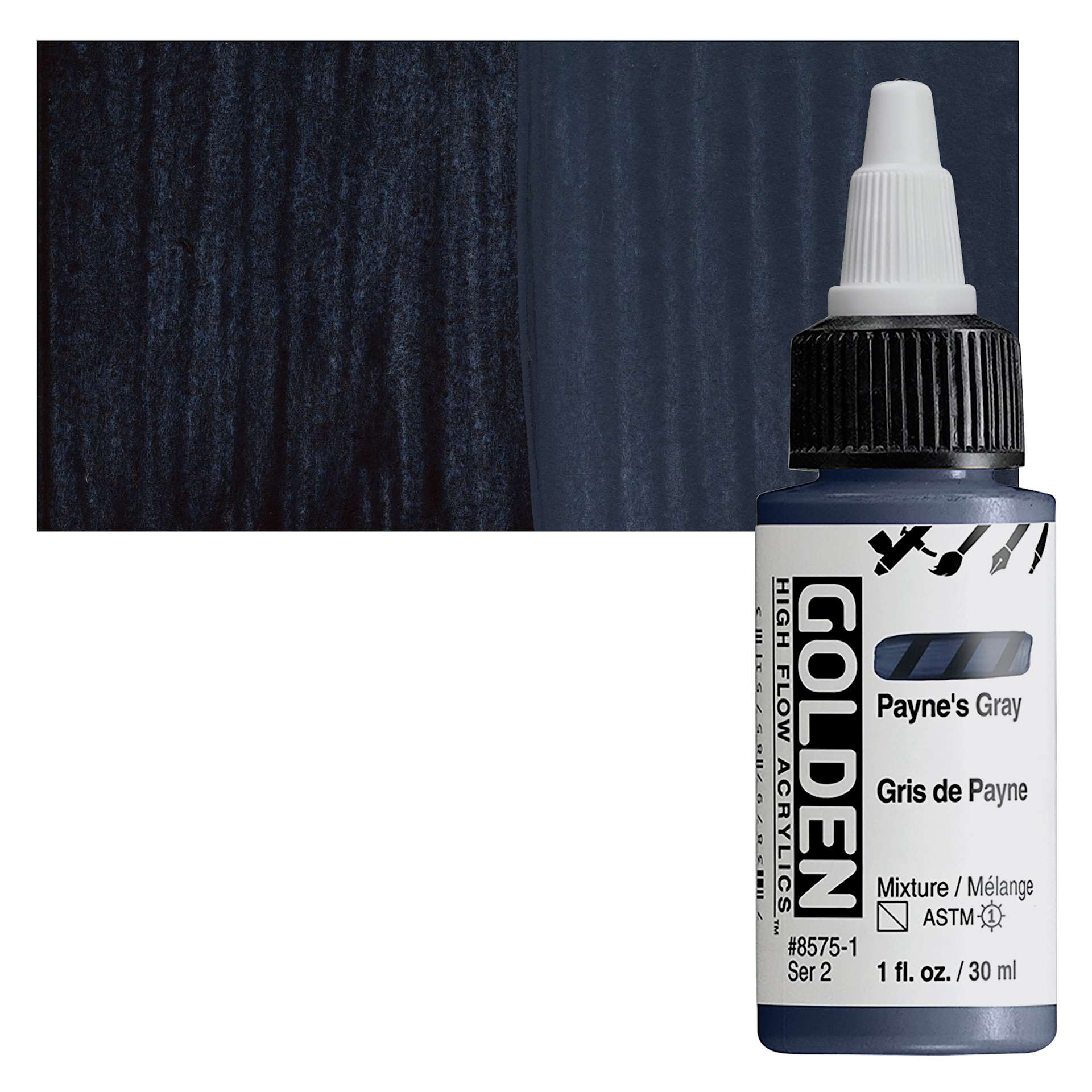 Golden High Flow Acrylic Paint - Payne's Gray, 1 oz bottle and swatch