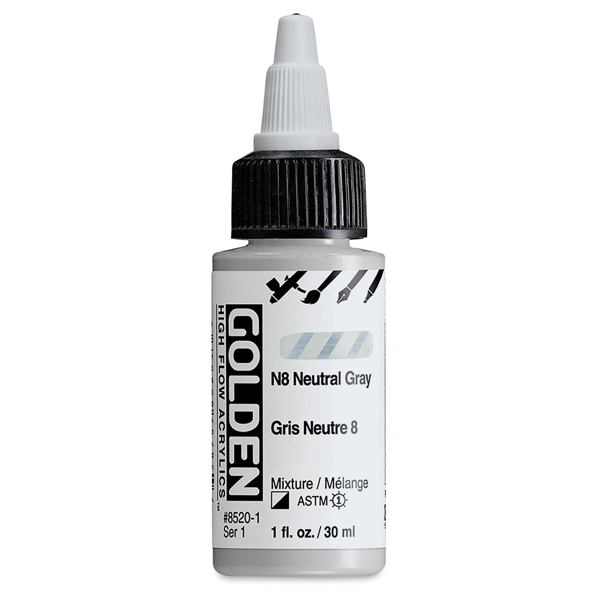 Golden High Flow Acrylics - Neutral Gray N8, 1 oz bottle