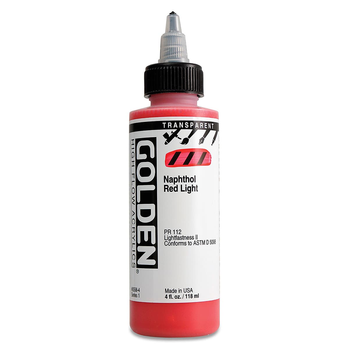 Golden High Flow Acrylics - Transparent Naphthol Red Light, 4 oz bottle