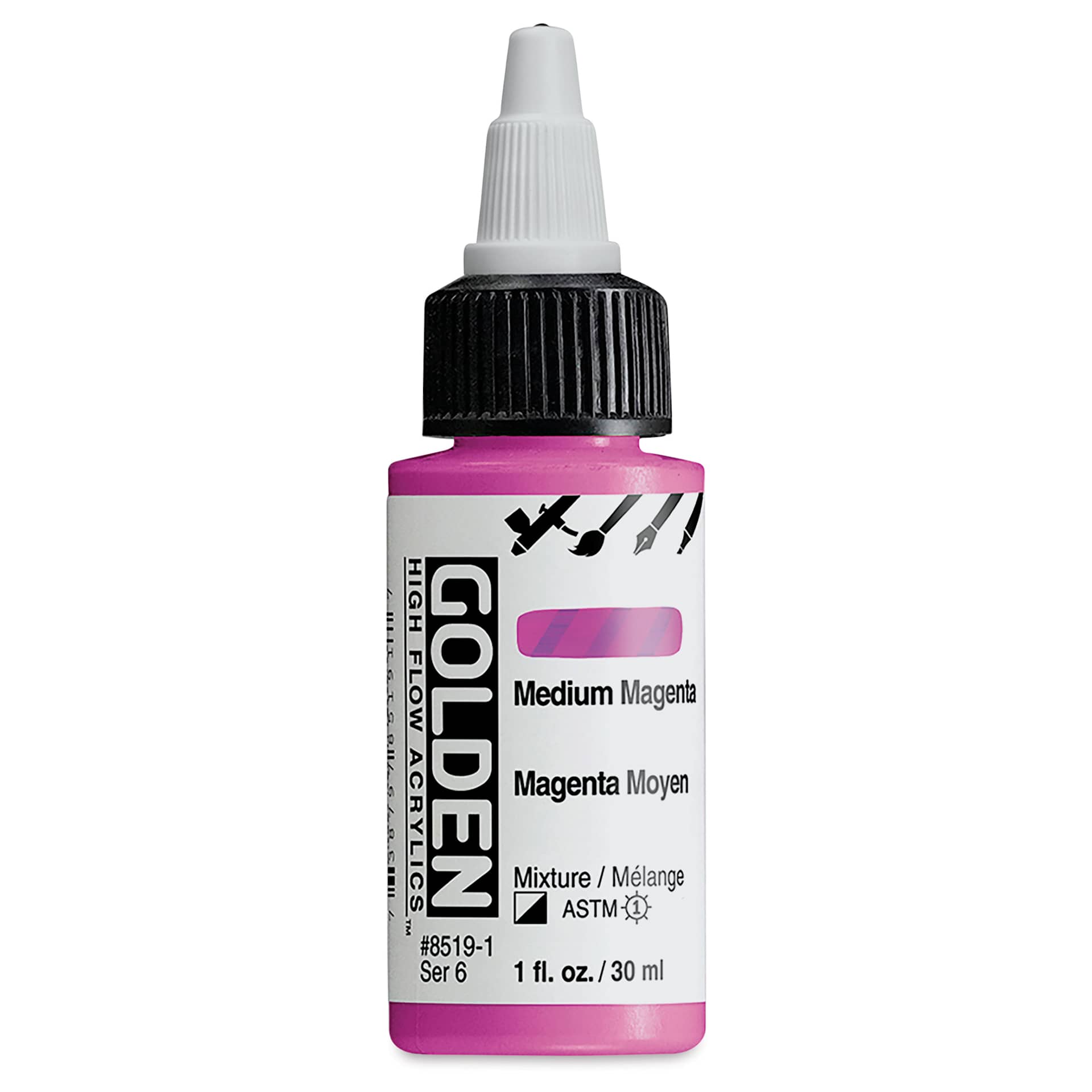Golden High Flow Acrylics - Medium Magenta, 1 oz bottle