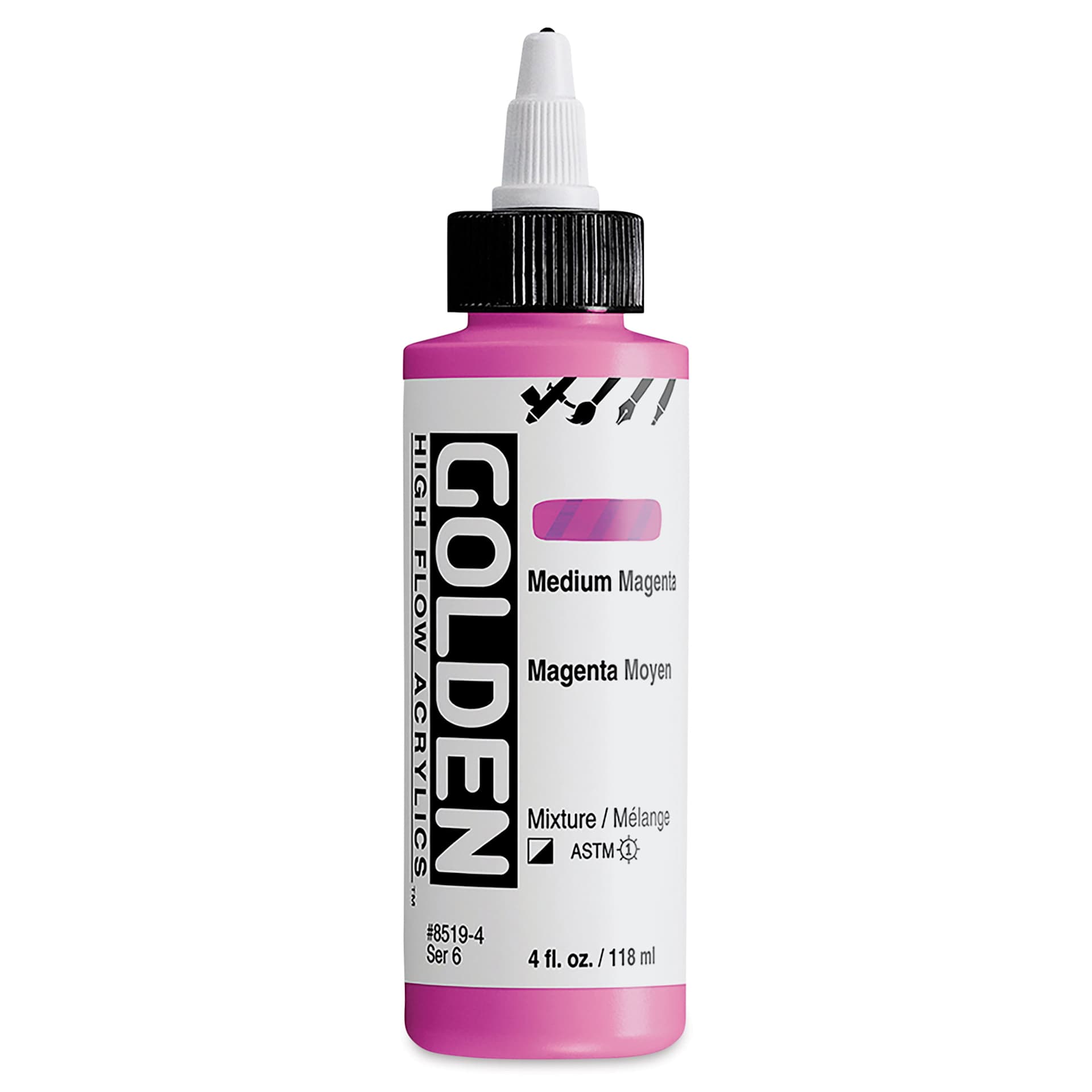 Golden High Flow Acrylics - Medium Magenta, 4 oz bottle
