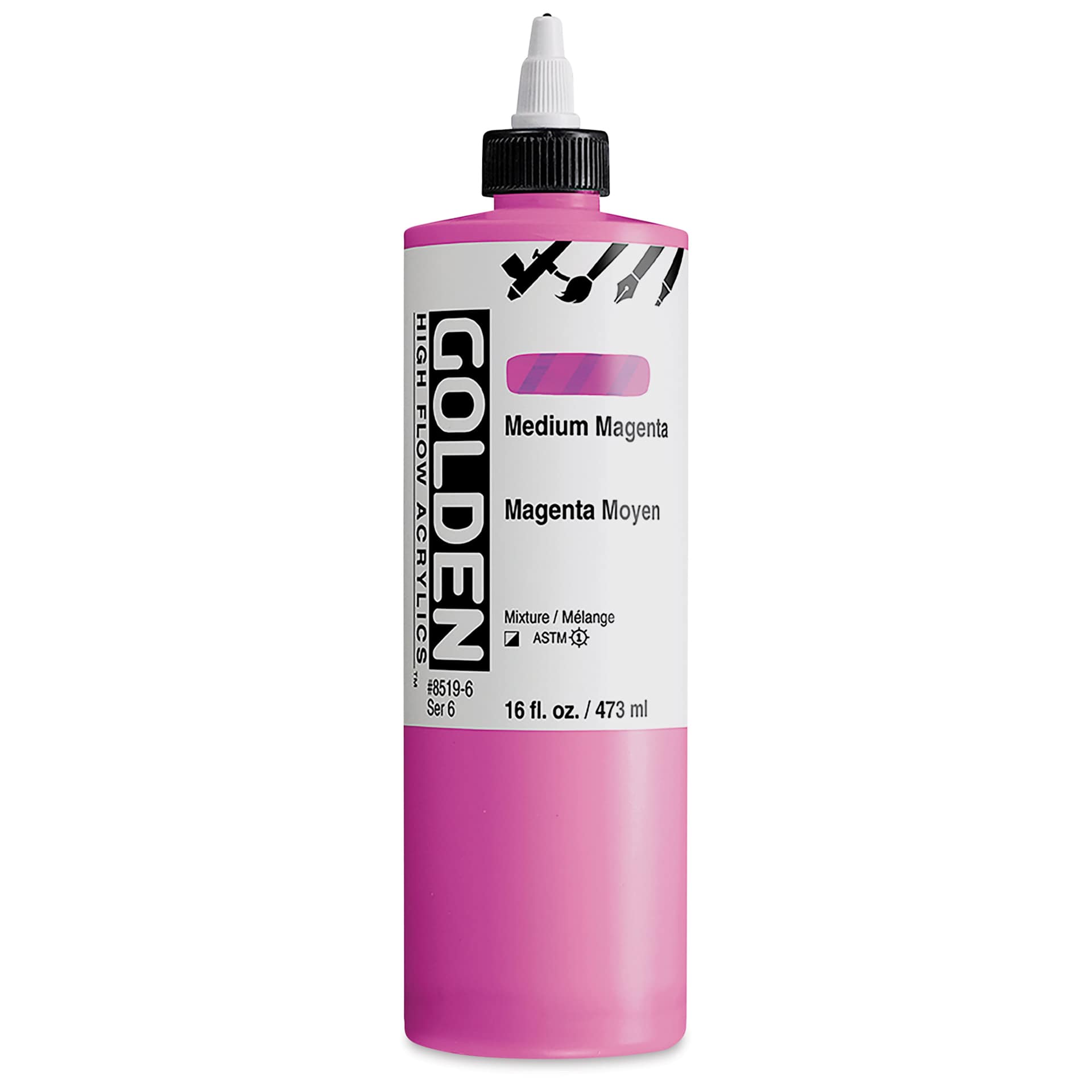 Golden High Flow Acrylics - Medium Magenta, 16 oz bottle
