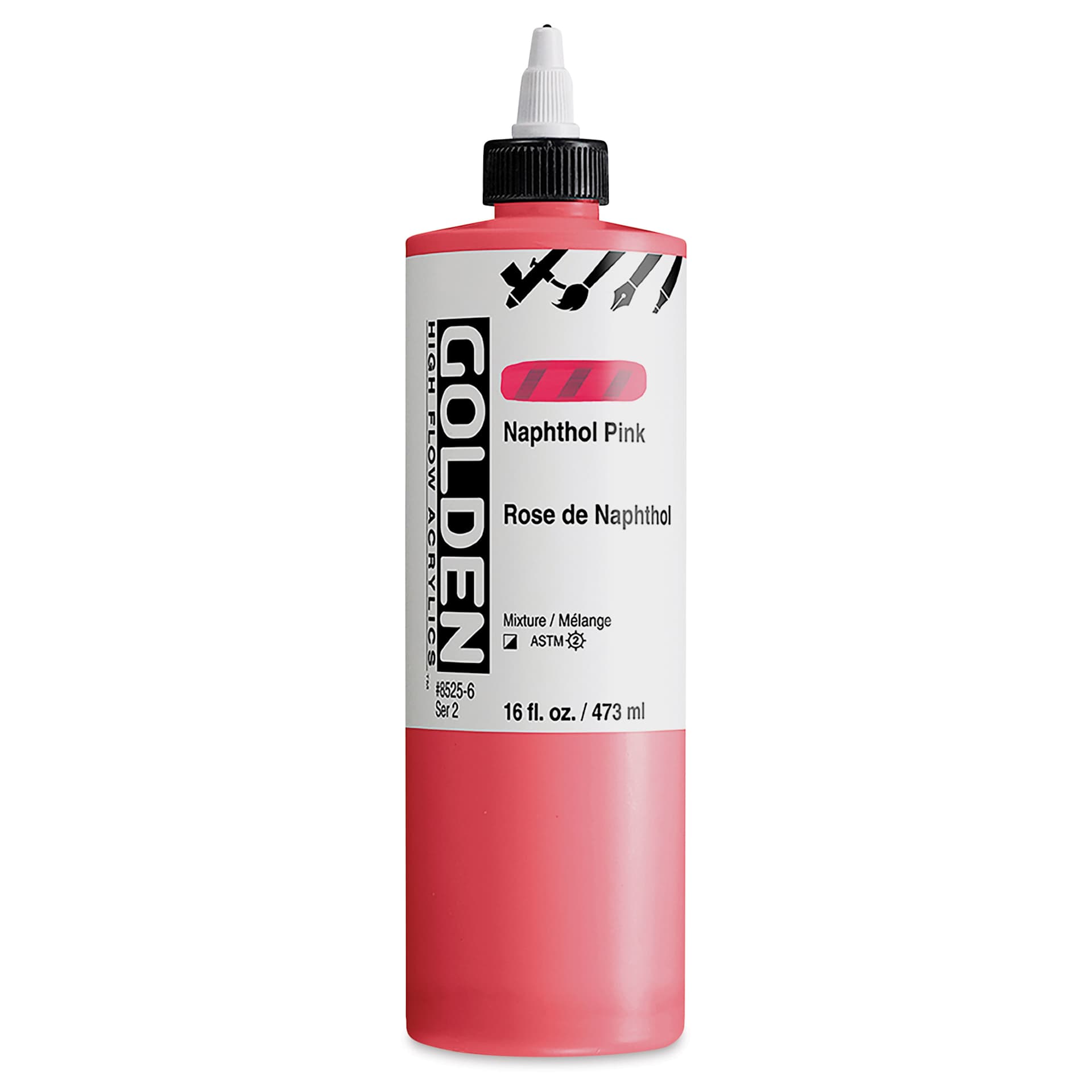Golden High Flow Acrylics - Naphthol Pink, 16 oz bottle
