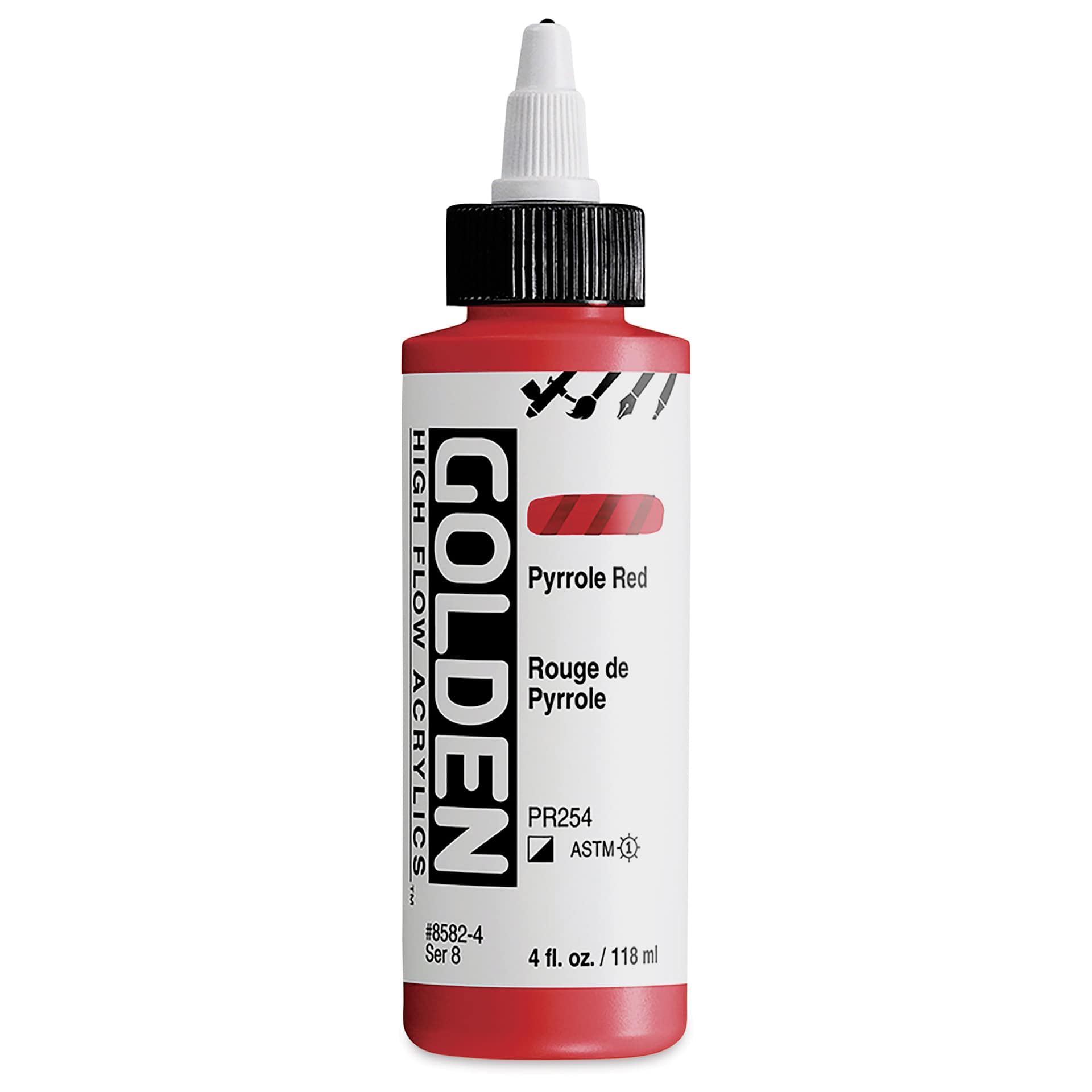 Golden High Flow Acrylics - Pyrrole Red, 4 oz bottle