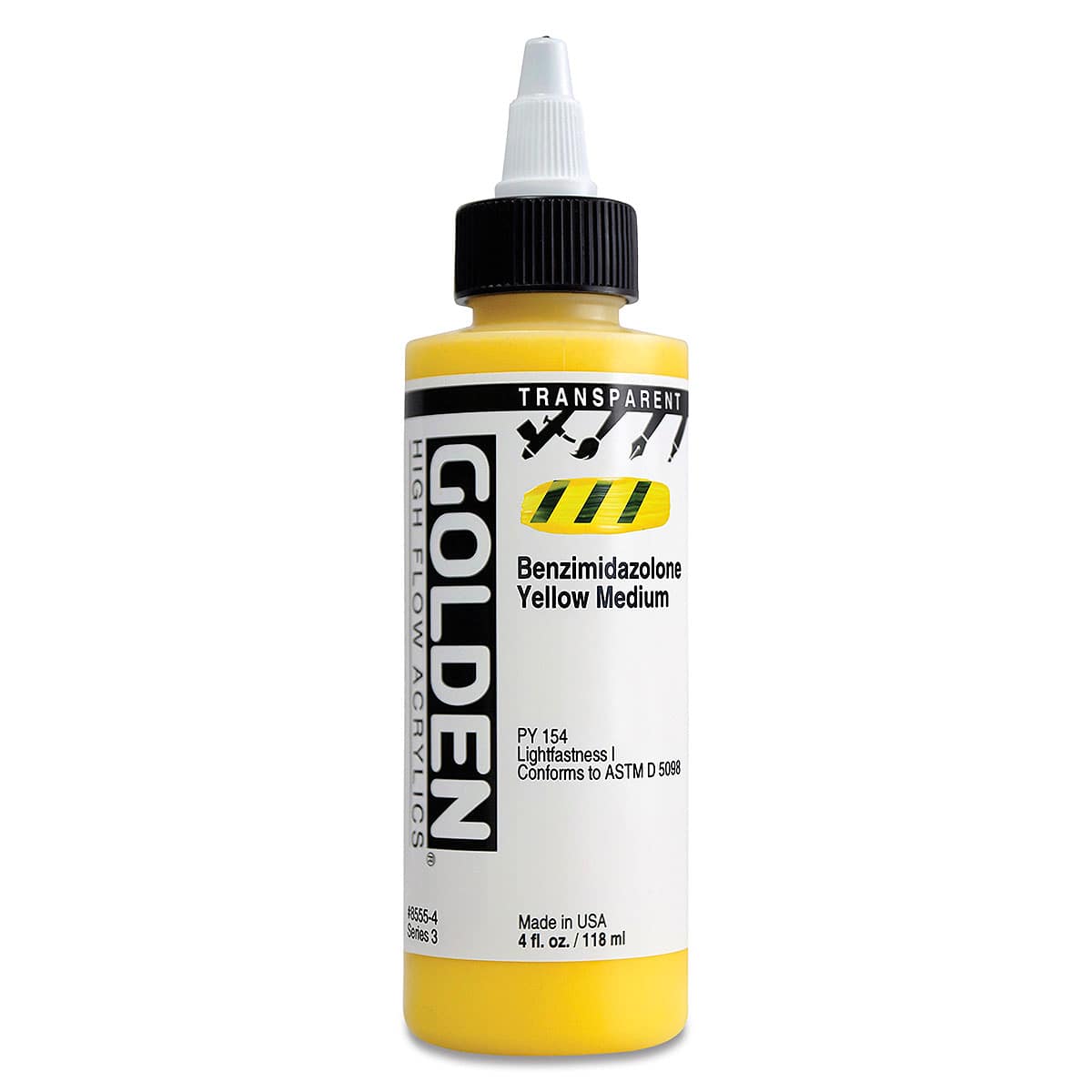 Golden High Flow Acrylics - Transparent Benzimidazolone Yellow Medium, 4 oz bottle