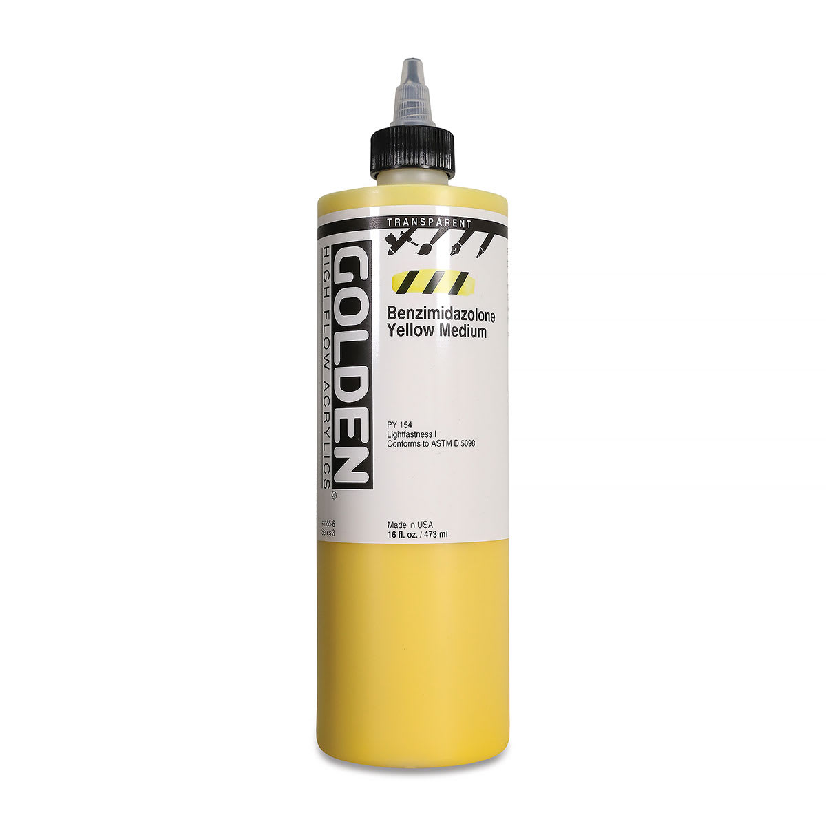 Golden High Flow Acrylics - Transparent Benzimidazolone Yellow Medium, 16 oz bottle