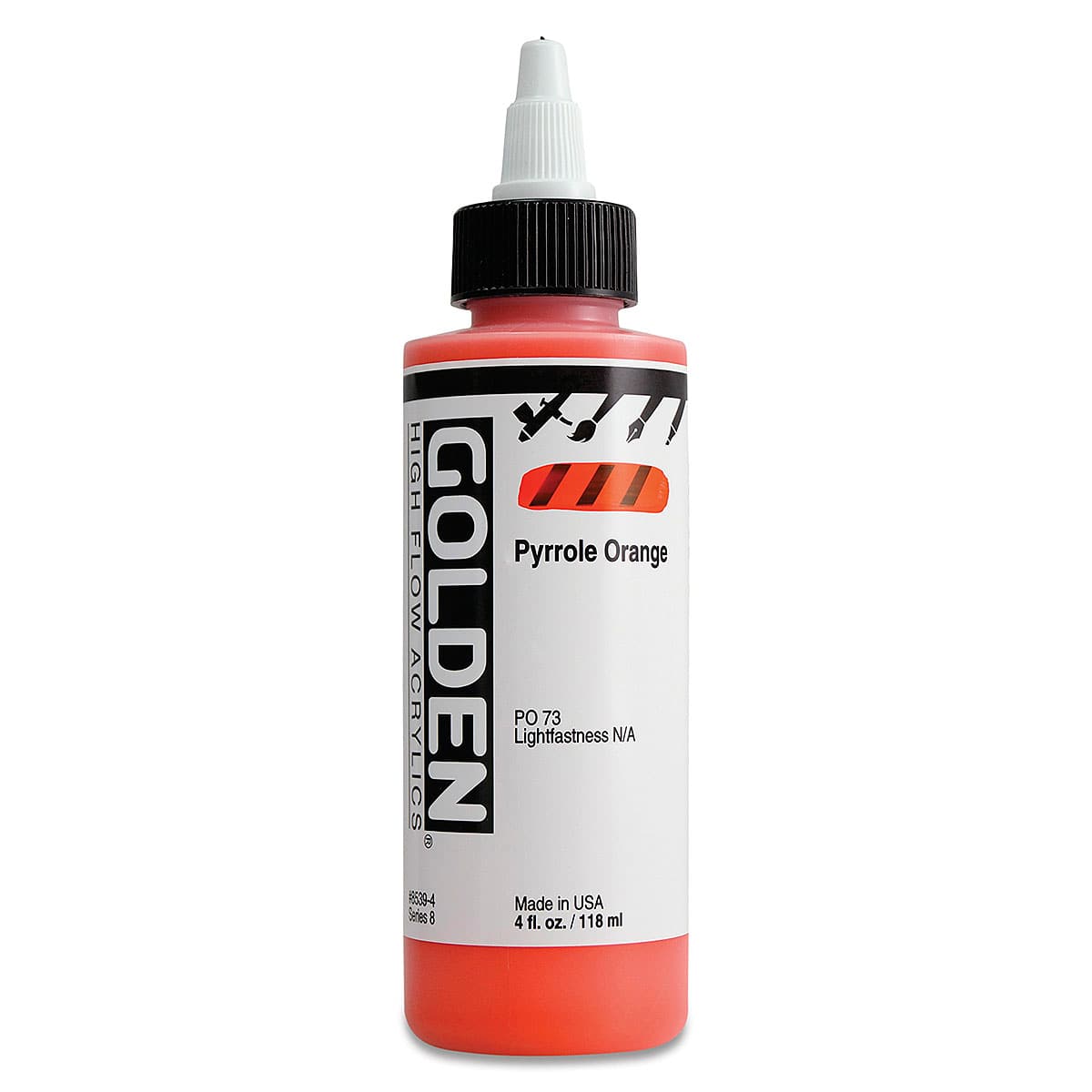 Golden High Flow Acrylics - Pyrrole Orange, 4 oz bottle