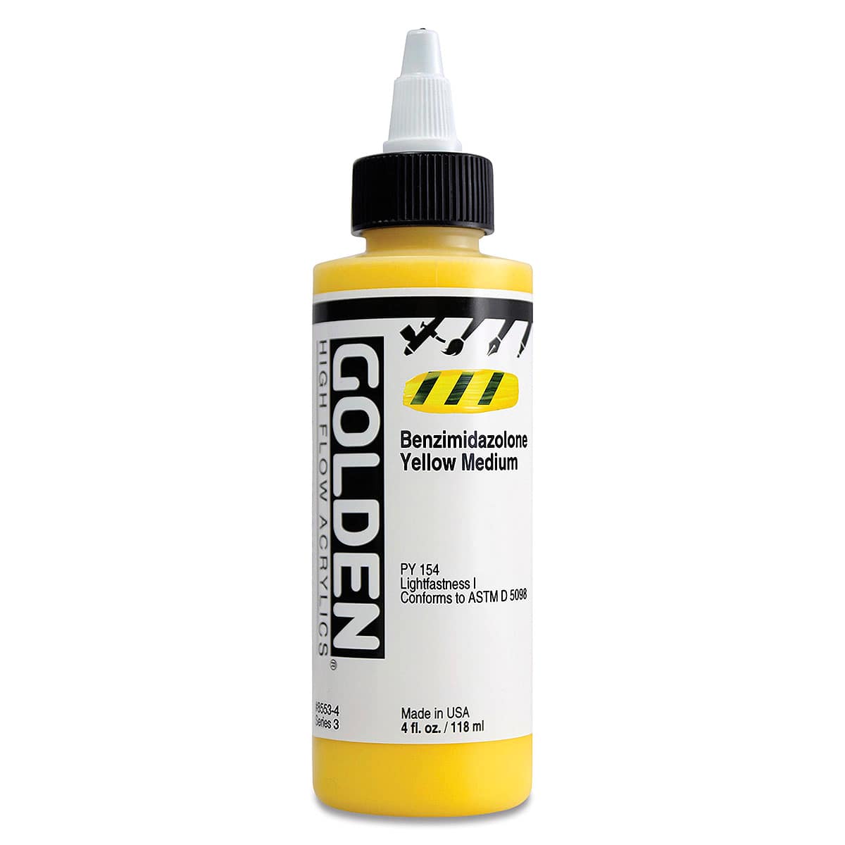 Golden High Flow Acrylics - Benzimidazolone Yellow Medium, 4 oz bottle