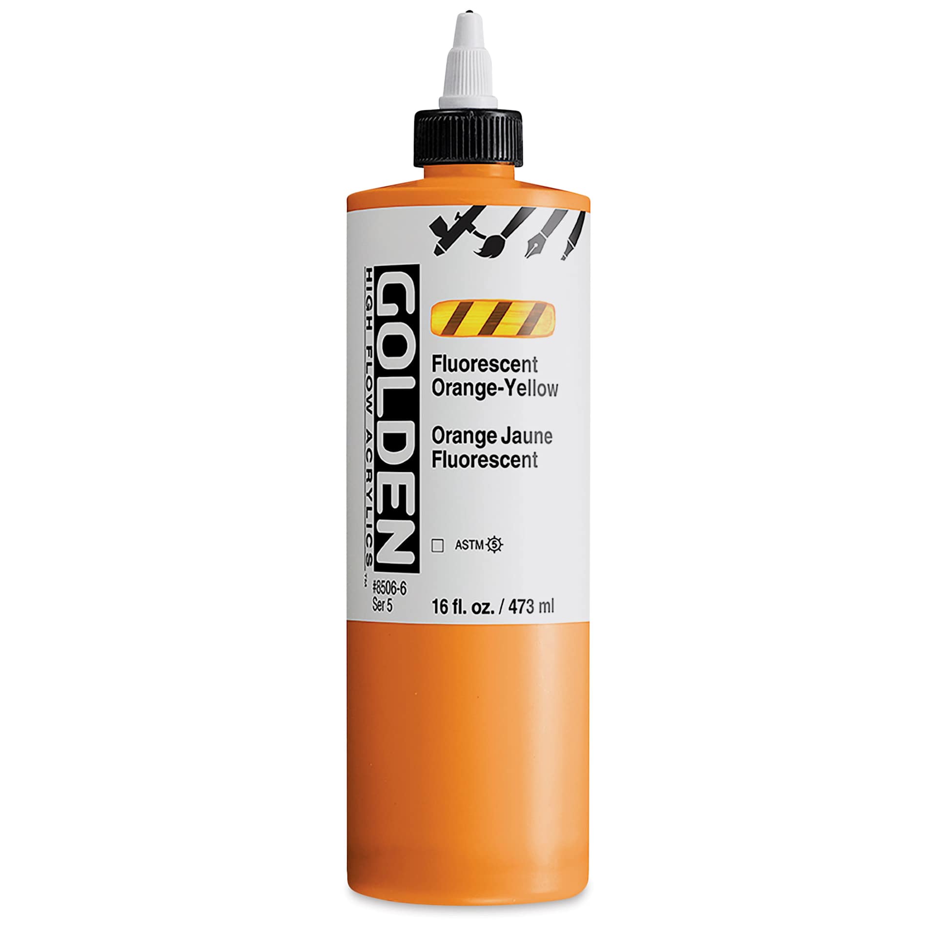 Golden High Flow Acrylics - Fluorescent Orange-Yellow, 16 oz bottle