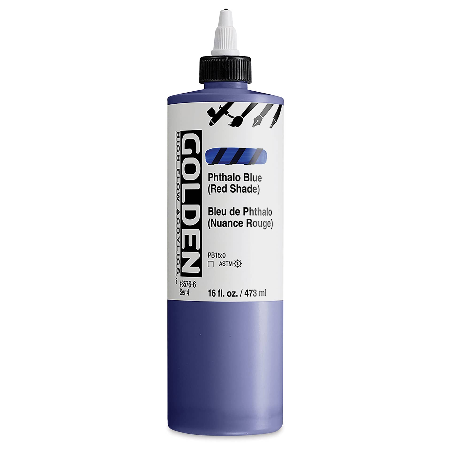 Golden High Flow Acrylics - Phthalo Blue (Red Shade), 16 oz bottle