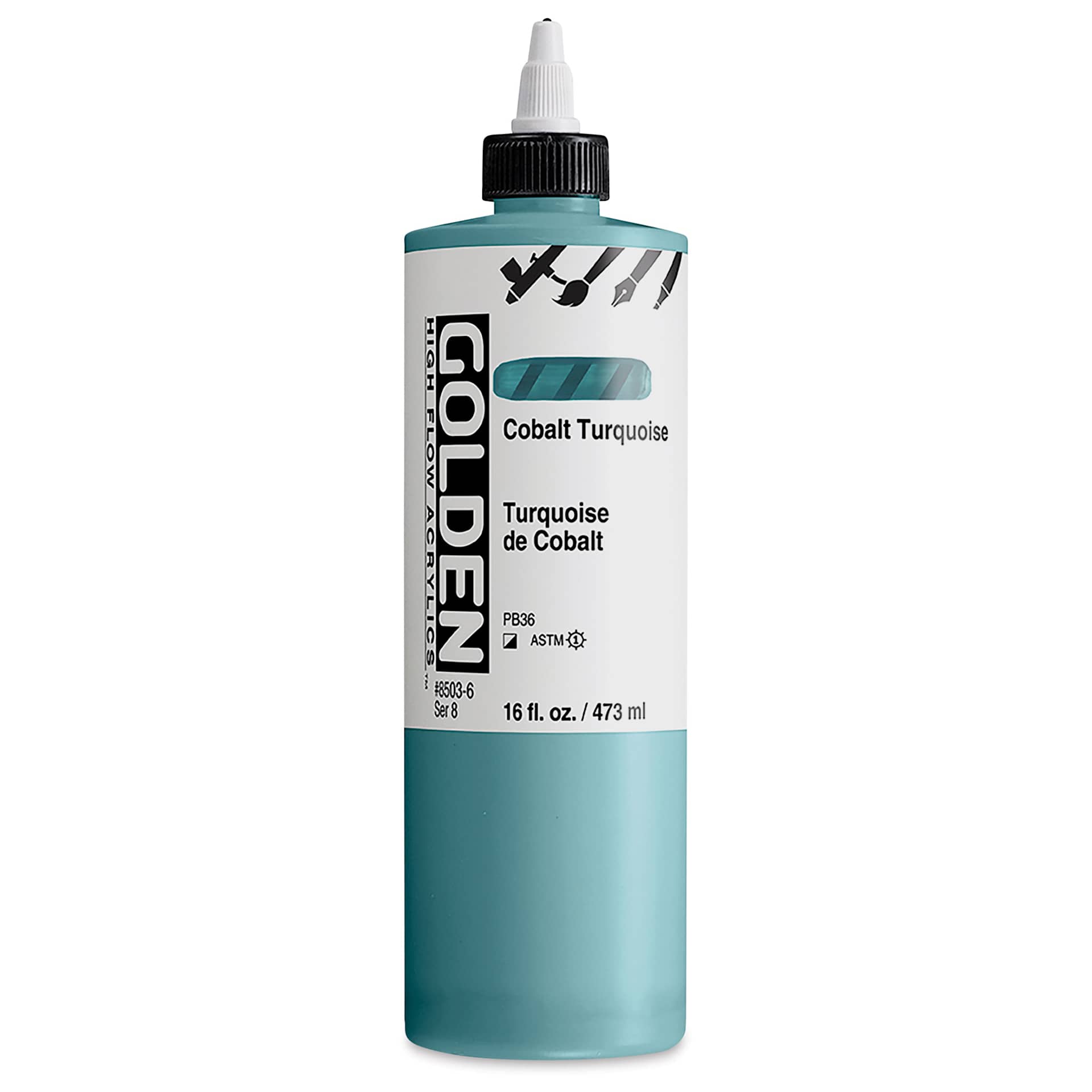Golden High Flow Acrylics - Cobalt Turquoise, 16 oz bottle