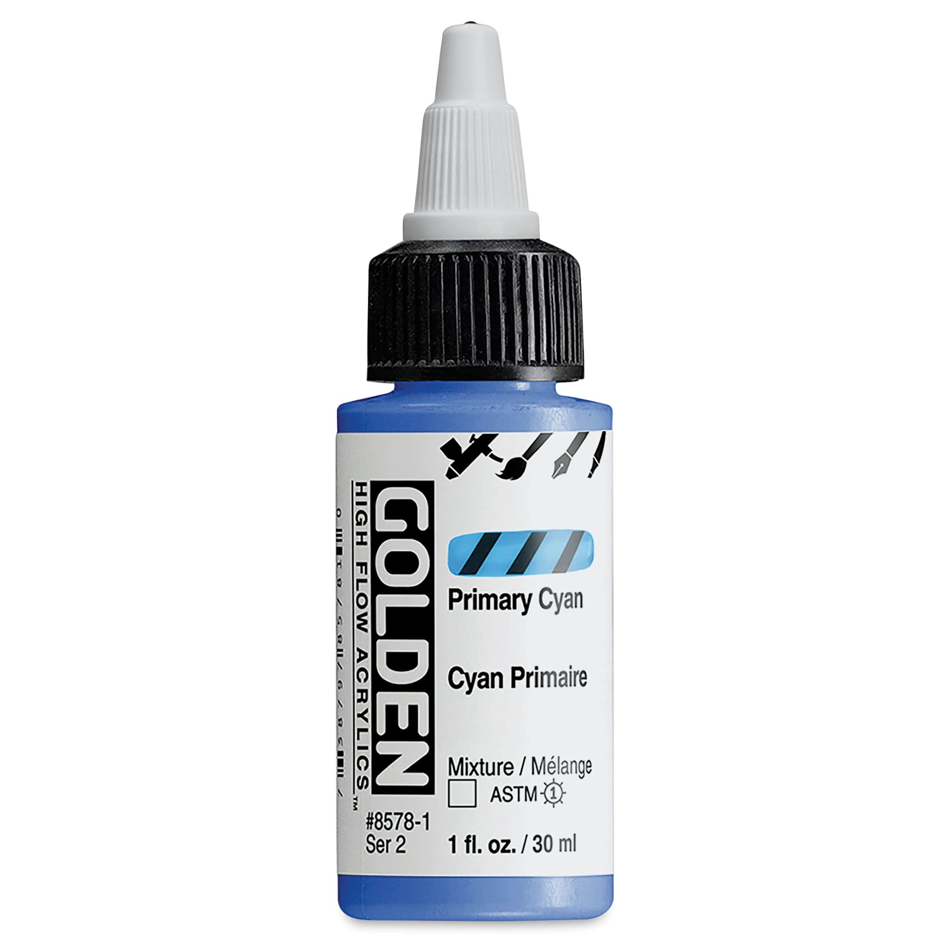 Golden High Flow Acrylics - Primary Cyan, 1 oz bottle