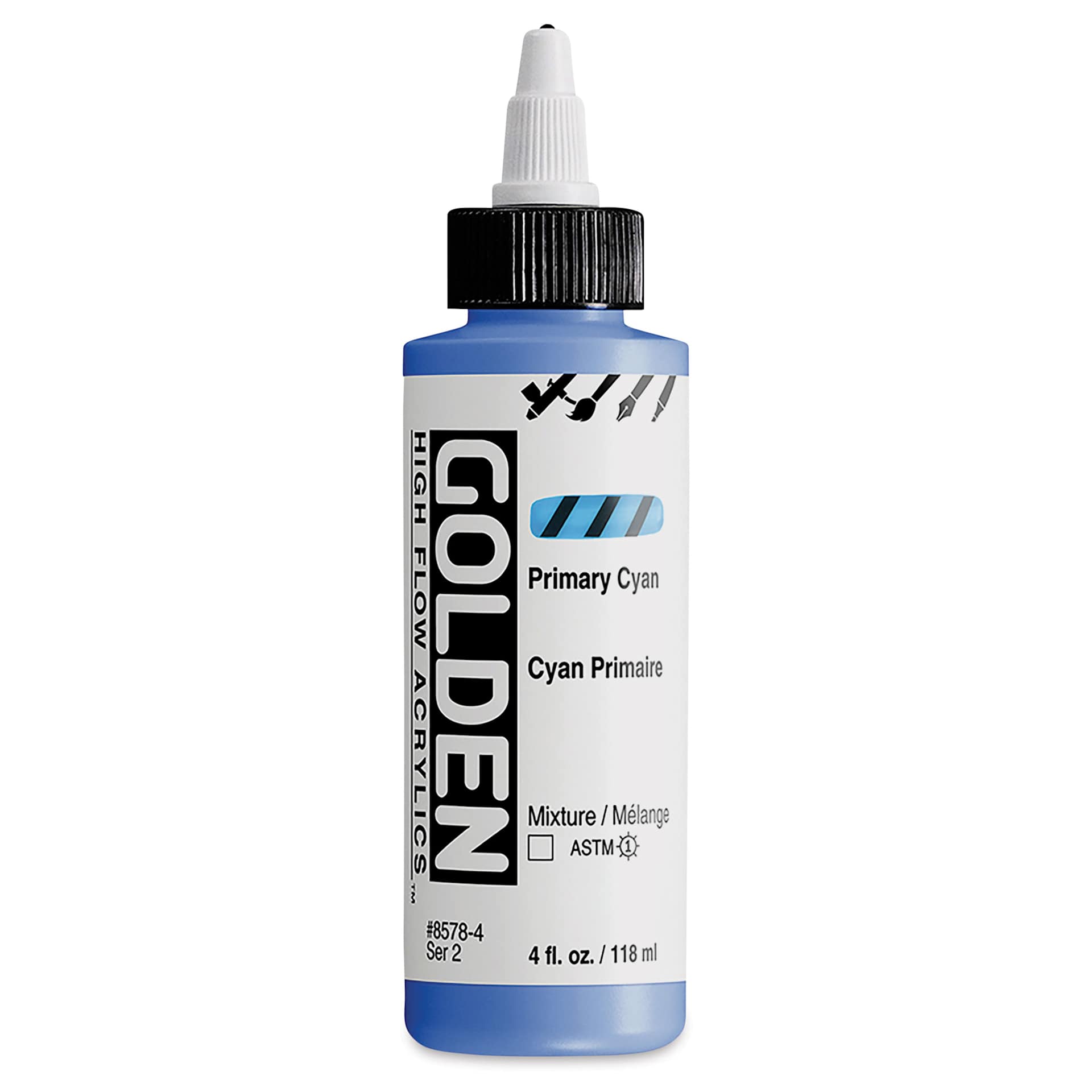 Golden High Flow Acrylics - Primary Cyan, 4 oz bottle