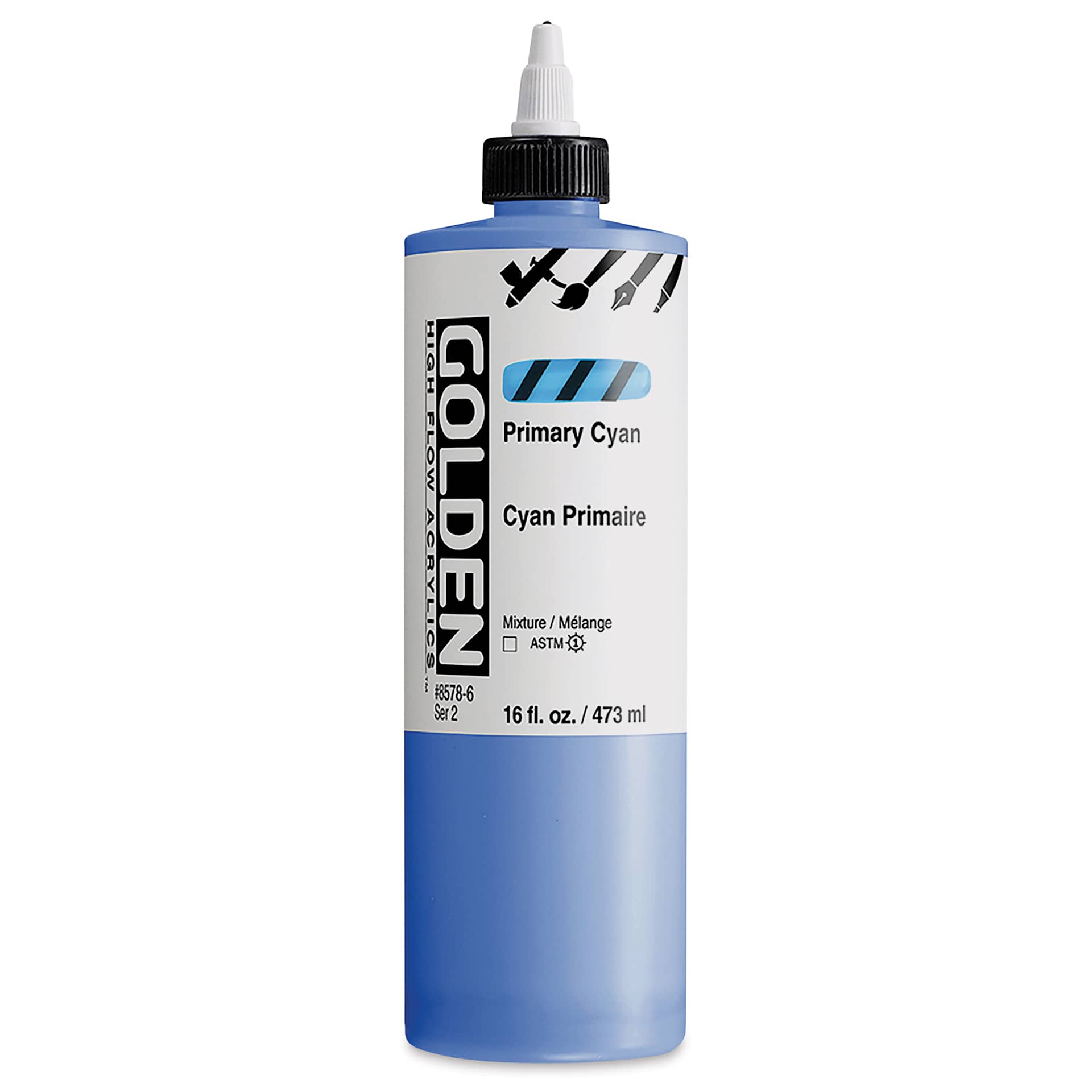 Golden High Flow Acrylics - Primary Cyan, 16 oz bottle