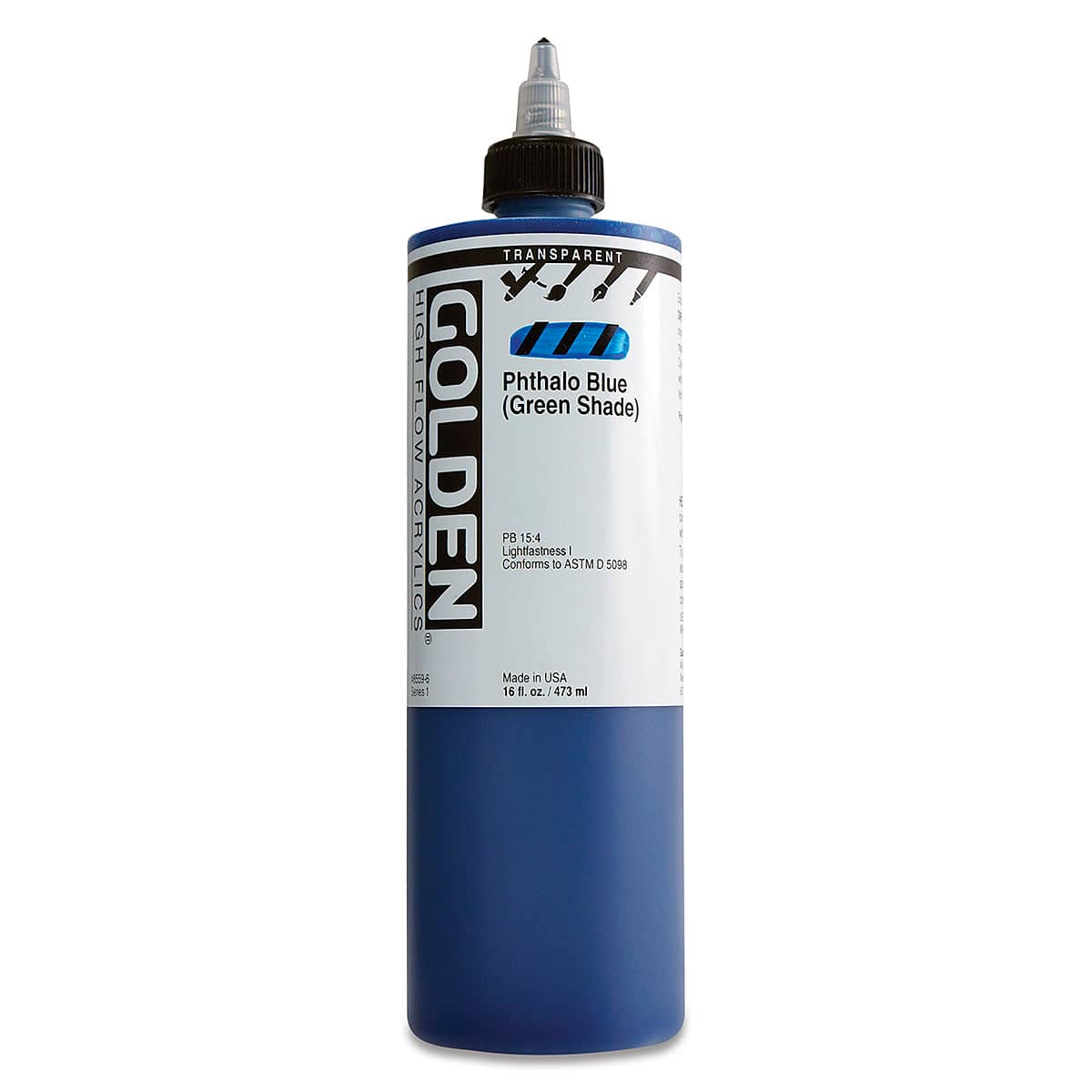 Golden High Flow Acrylics - Transparent Phthalo Blue (Green Shade), 16 oz bottle