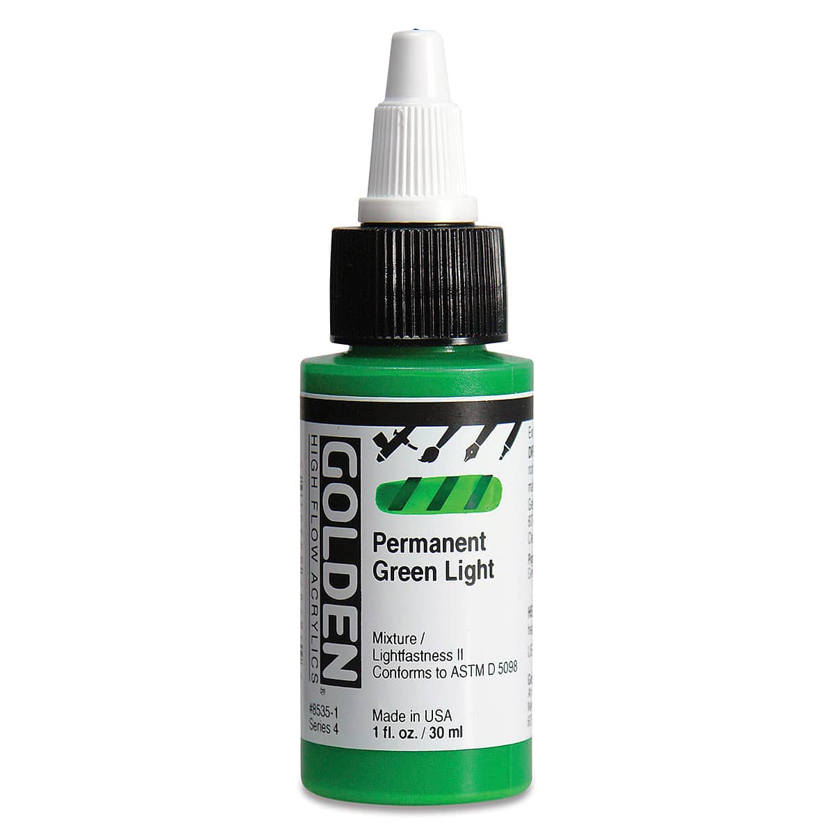Golden High Flow Acrylics - Permanent Green Light, 1 oz bottle