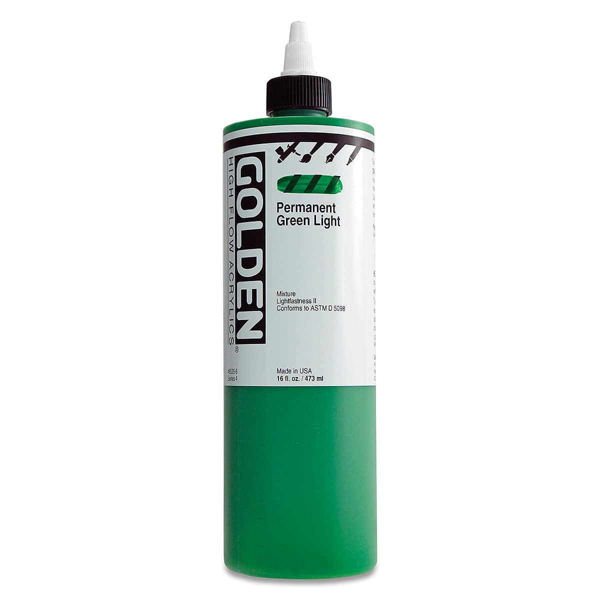Golden High Flow Acrylics - Permanent Green Light, 16 oz bottle