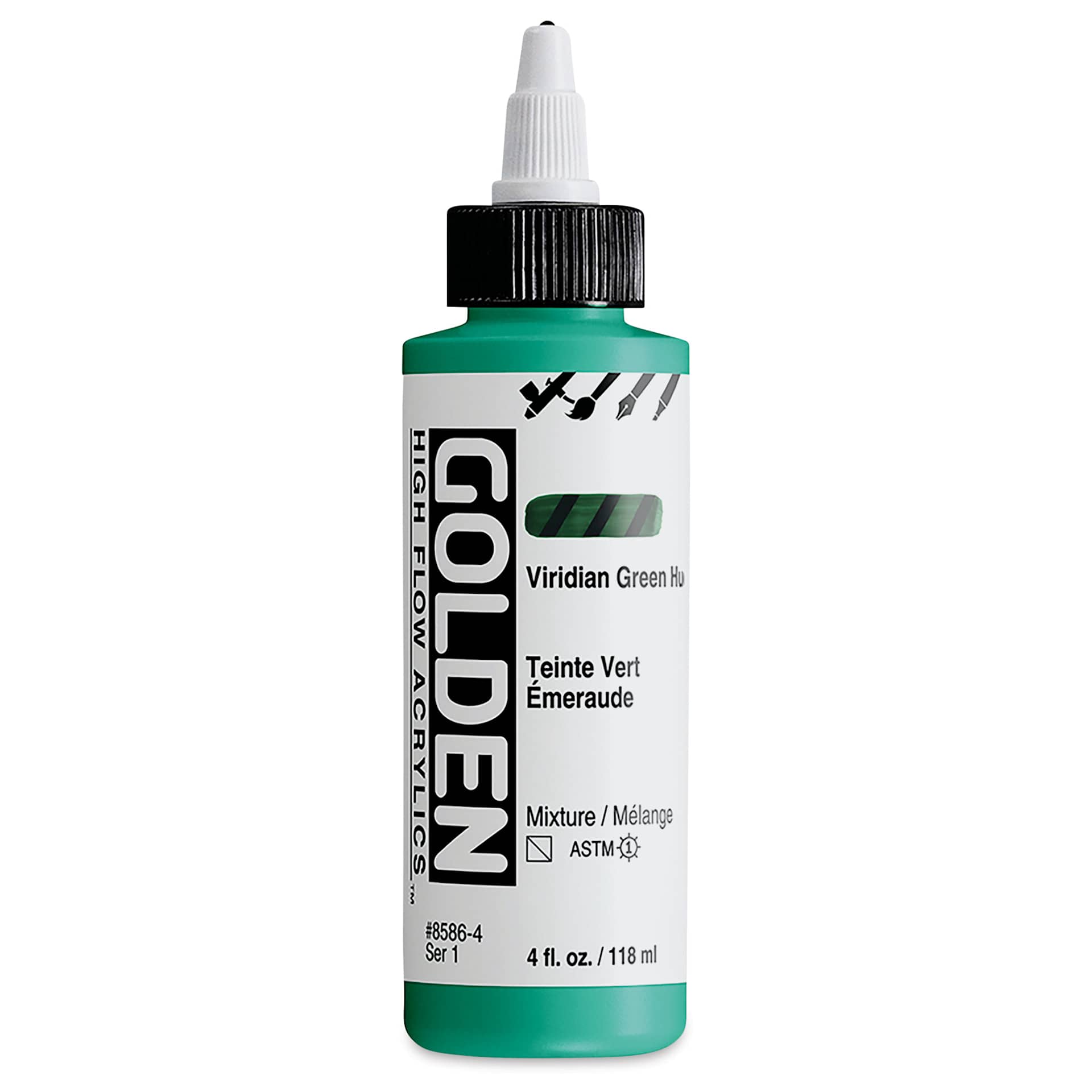 Golden High Flow Acrylics - Viridian Green Hue, 4 oz bottle